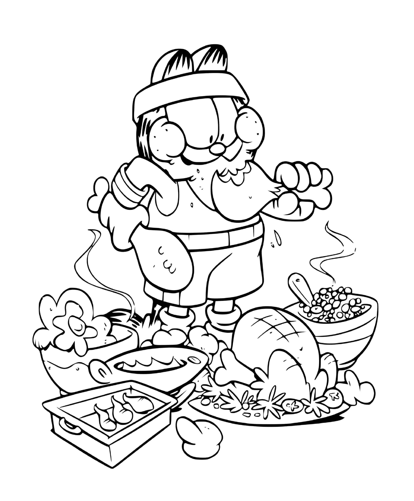  Garfield savours a chicken feast 