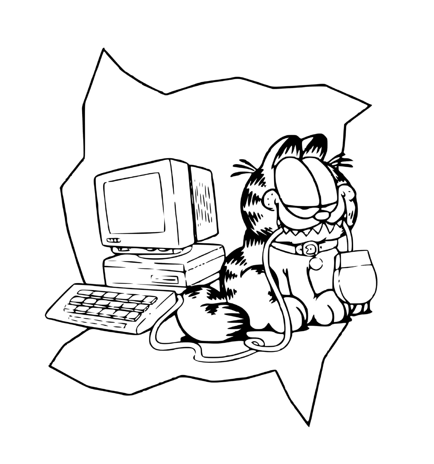  Garfield likes to play with a computer 