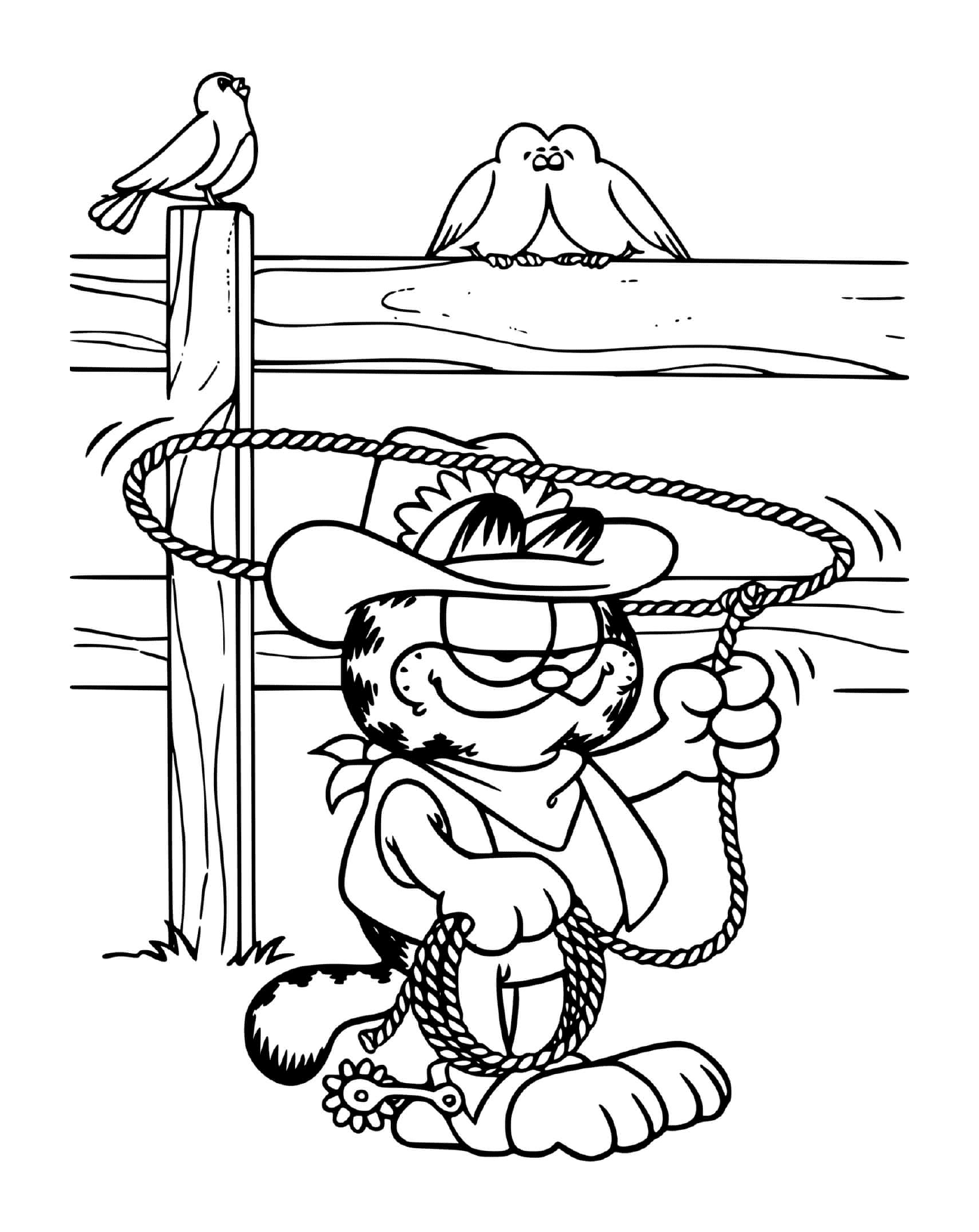  Garfield en vaquero con su lazo 
