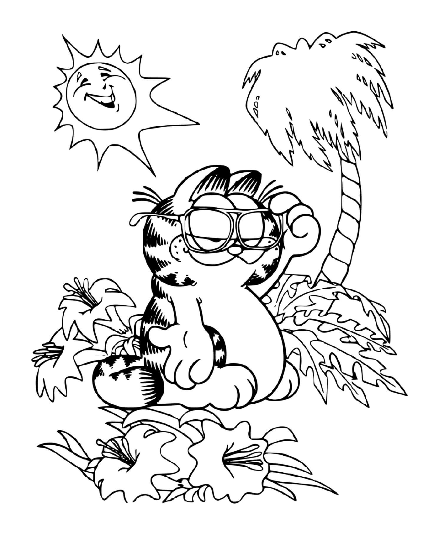  Garfield descansa bajo una palmera 