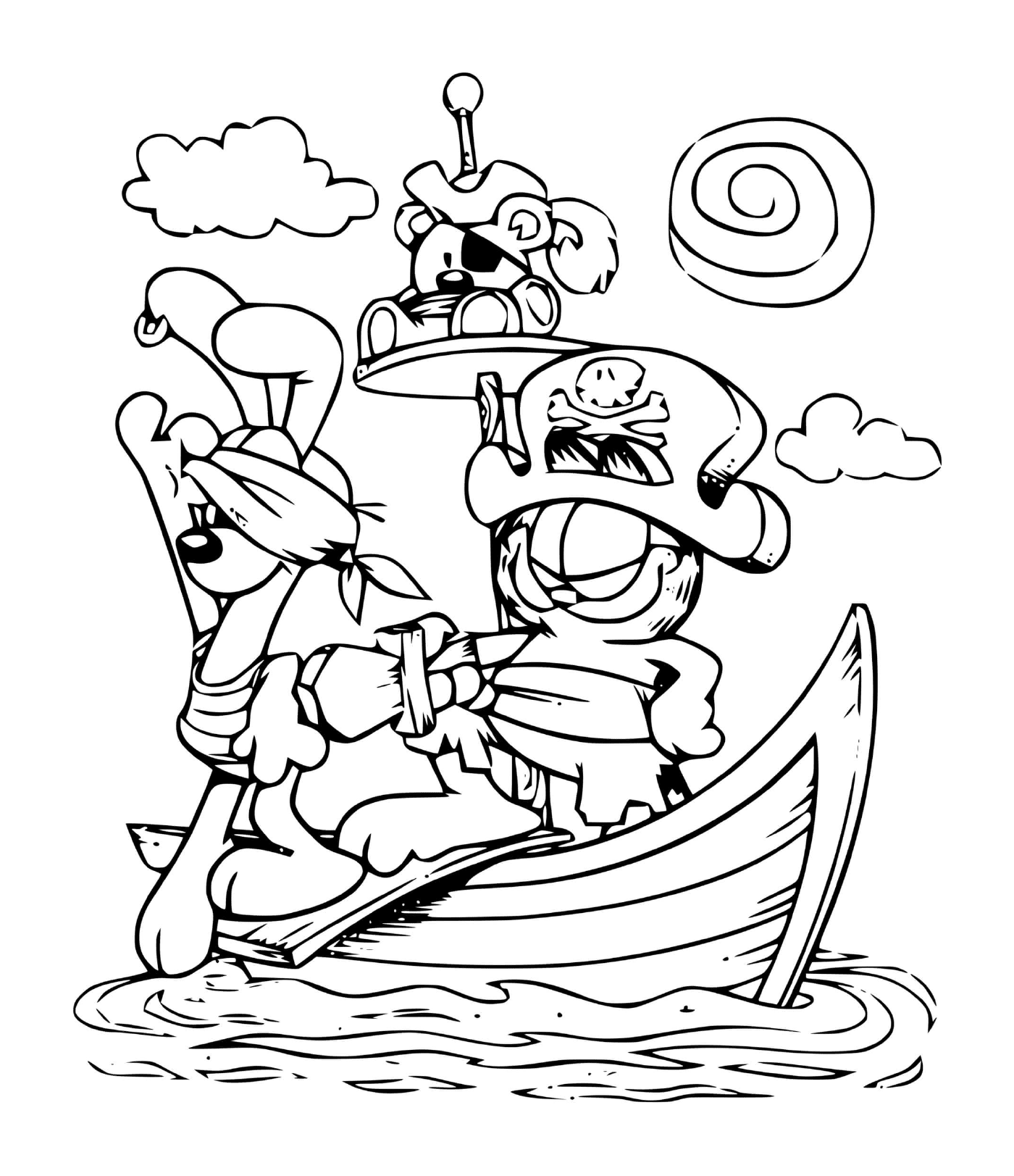  Garfield der Pirat auf einem Boot auf See 