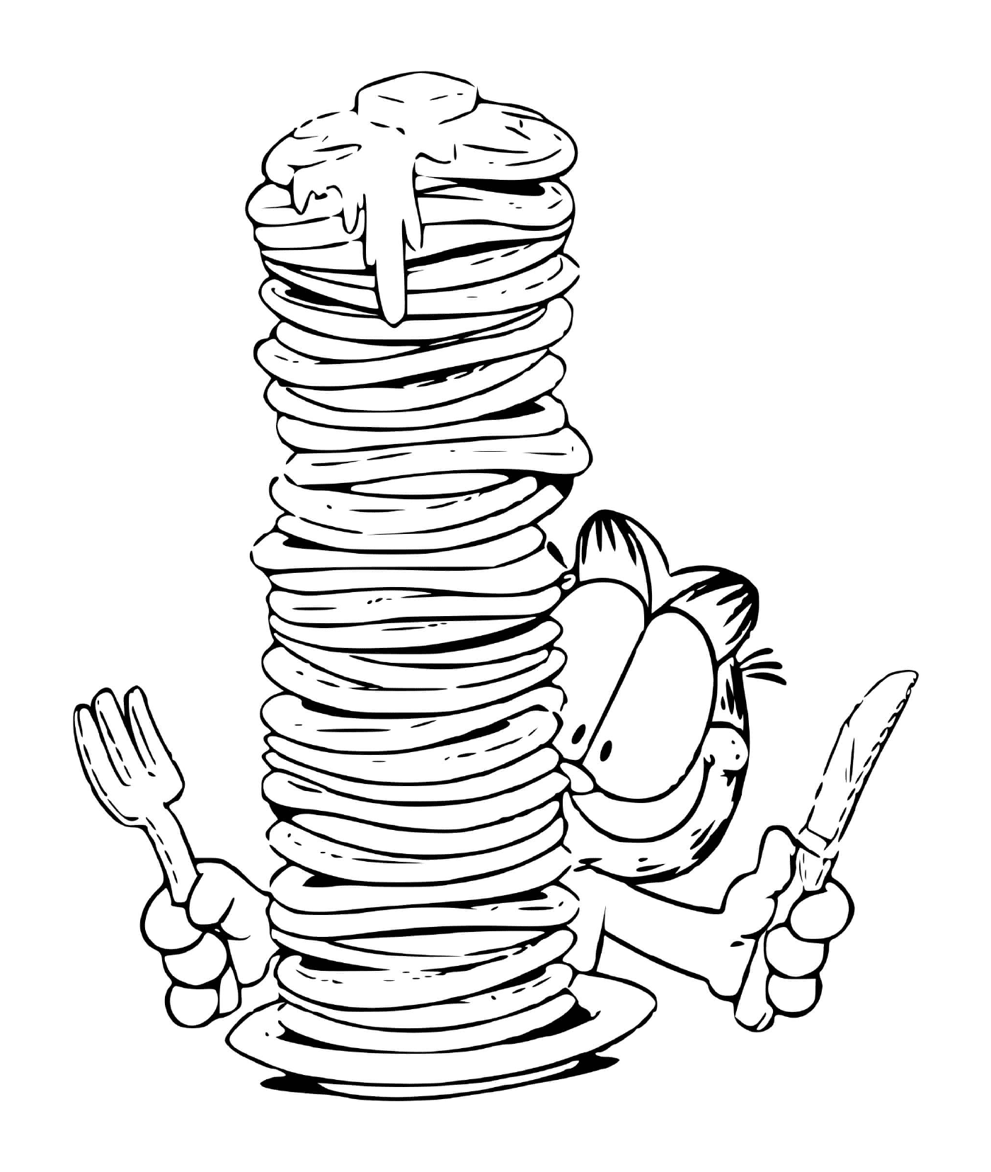  Garfield eats a pile of pancakes 