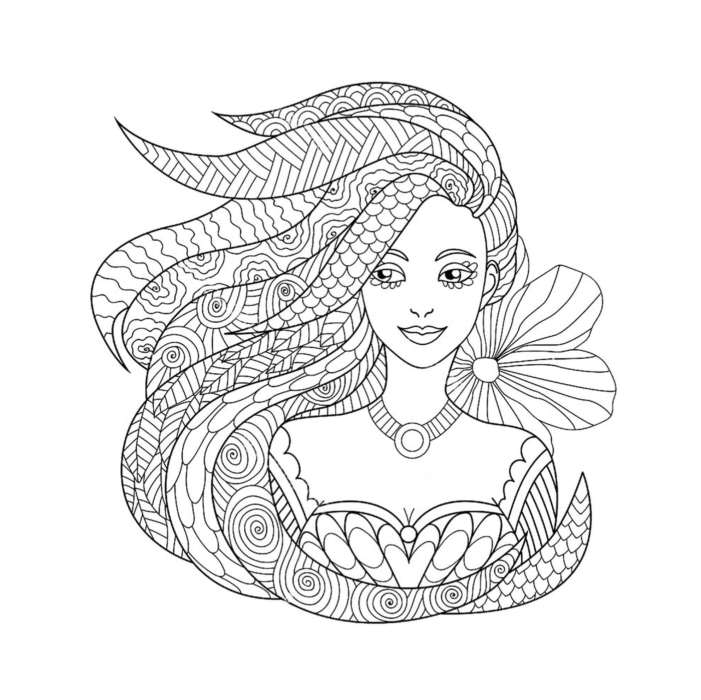  A woman with long undulating hair 