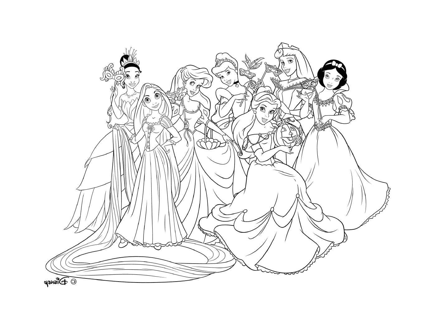  A group of Disney princesses posing for a photo 