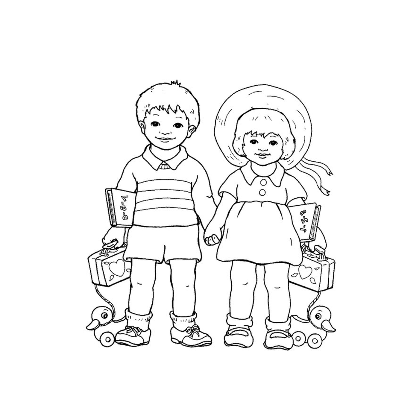  Un niño y una niña tomados de la mano 