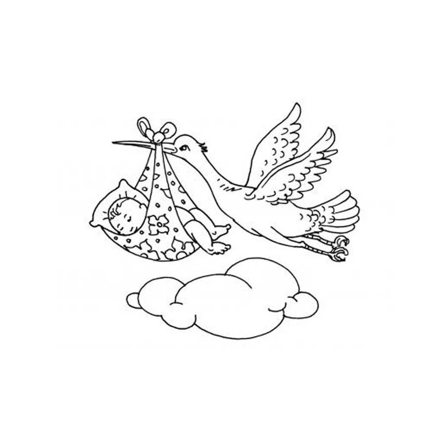  A bird flying over a baby in a cradle 
