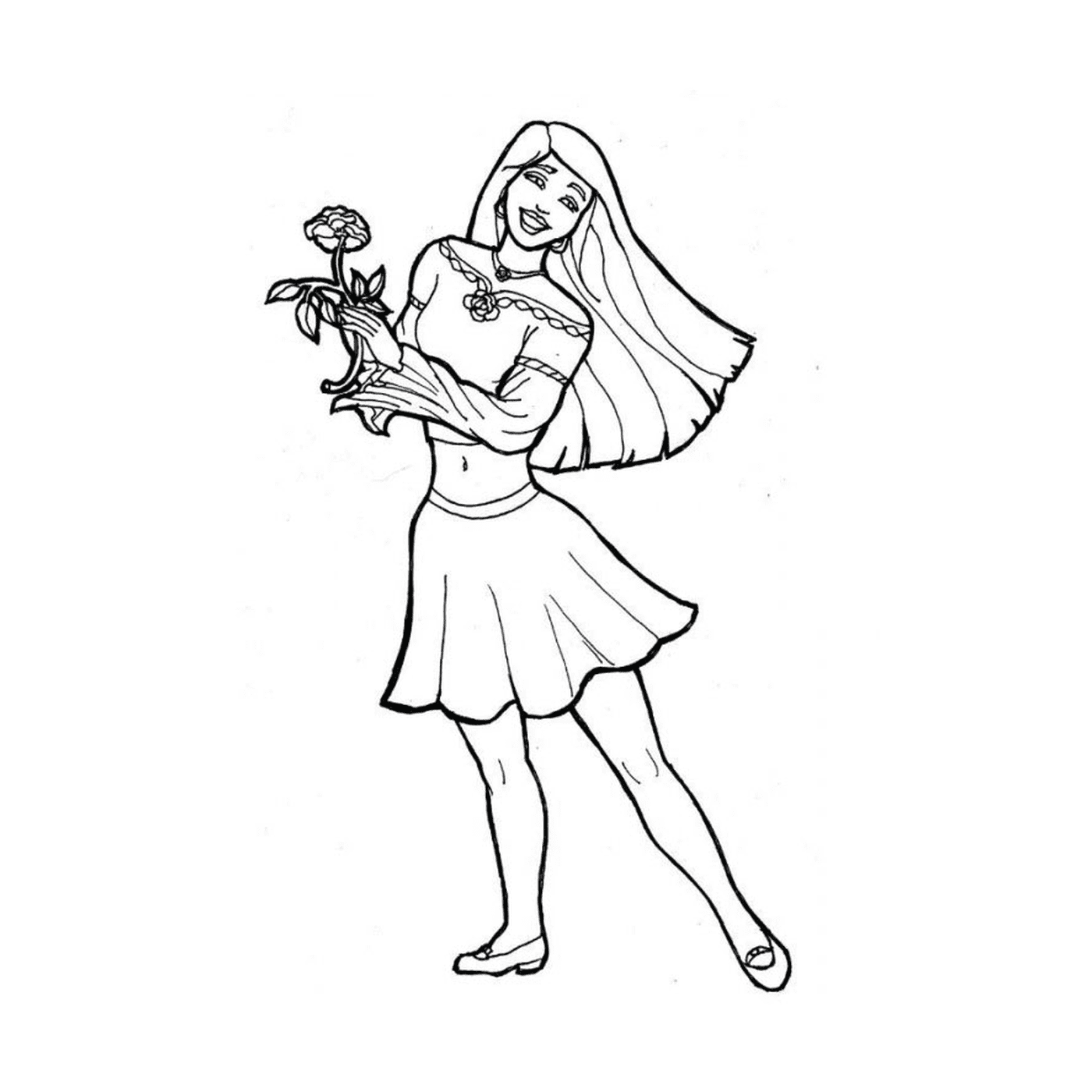  Una donna che tiene un fiore in mano 