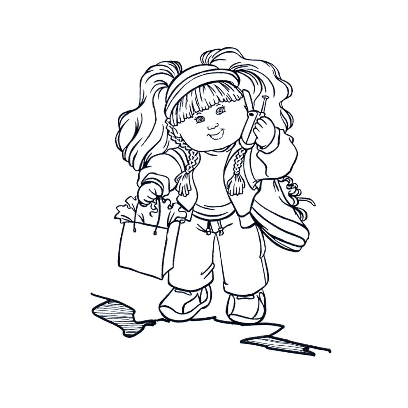  Ein 7-jähriges Mädchen, das Einkaufstaschen hält 