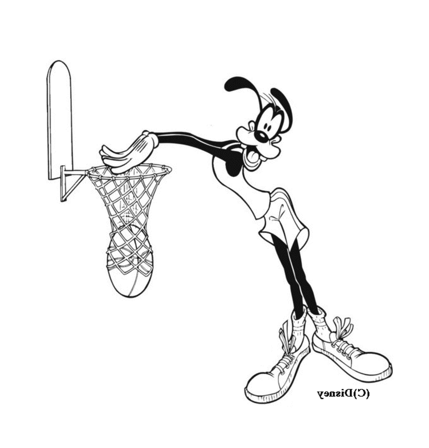  Динго играет в баскетбол в мультфильме 