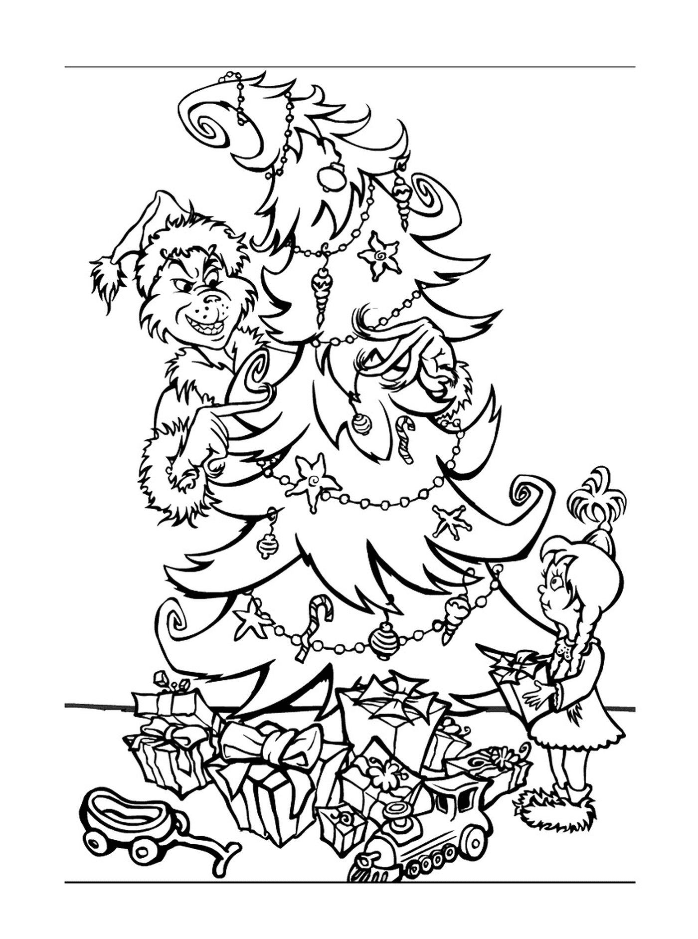  Santa Grinch hinter dem Baum 