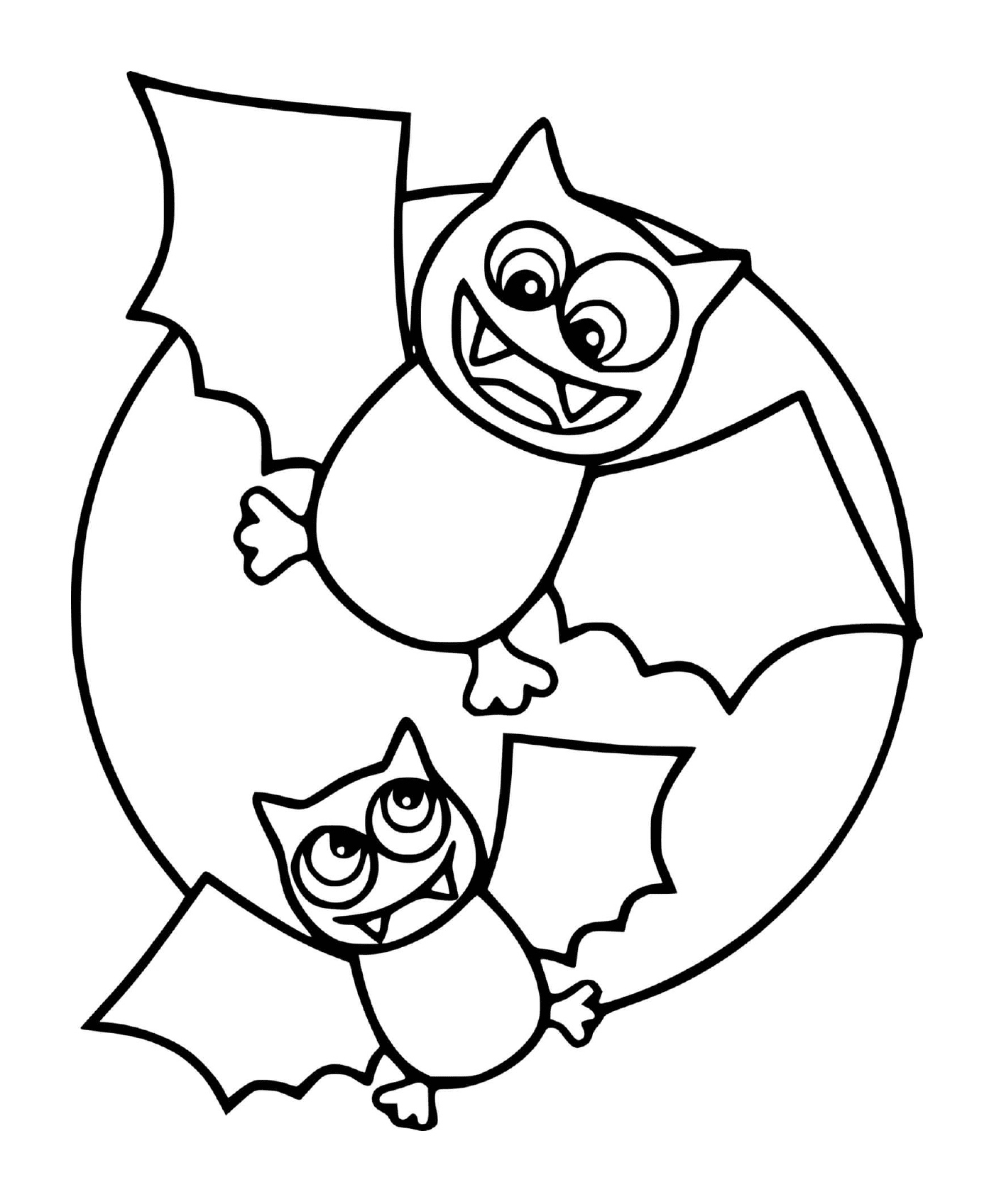  Due pipistrelli in versione cartone animato con la luna 