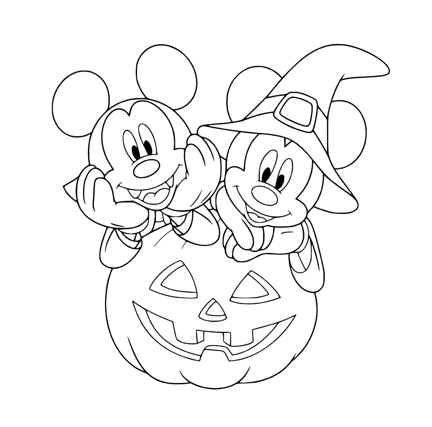  Mickey vampire and Minnie witch with pumpkin 