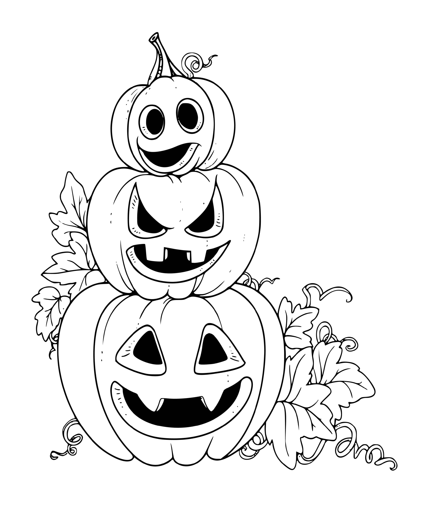  Three pumpkins with drawn faces 