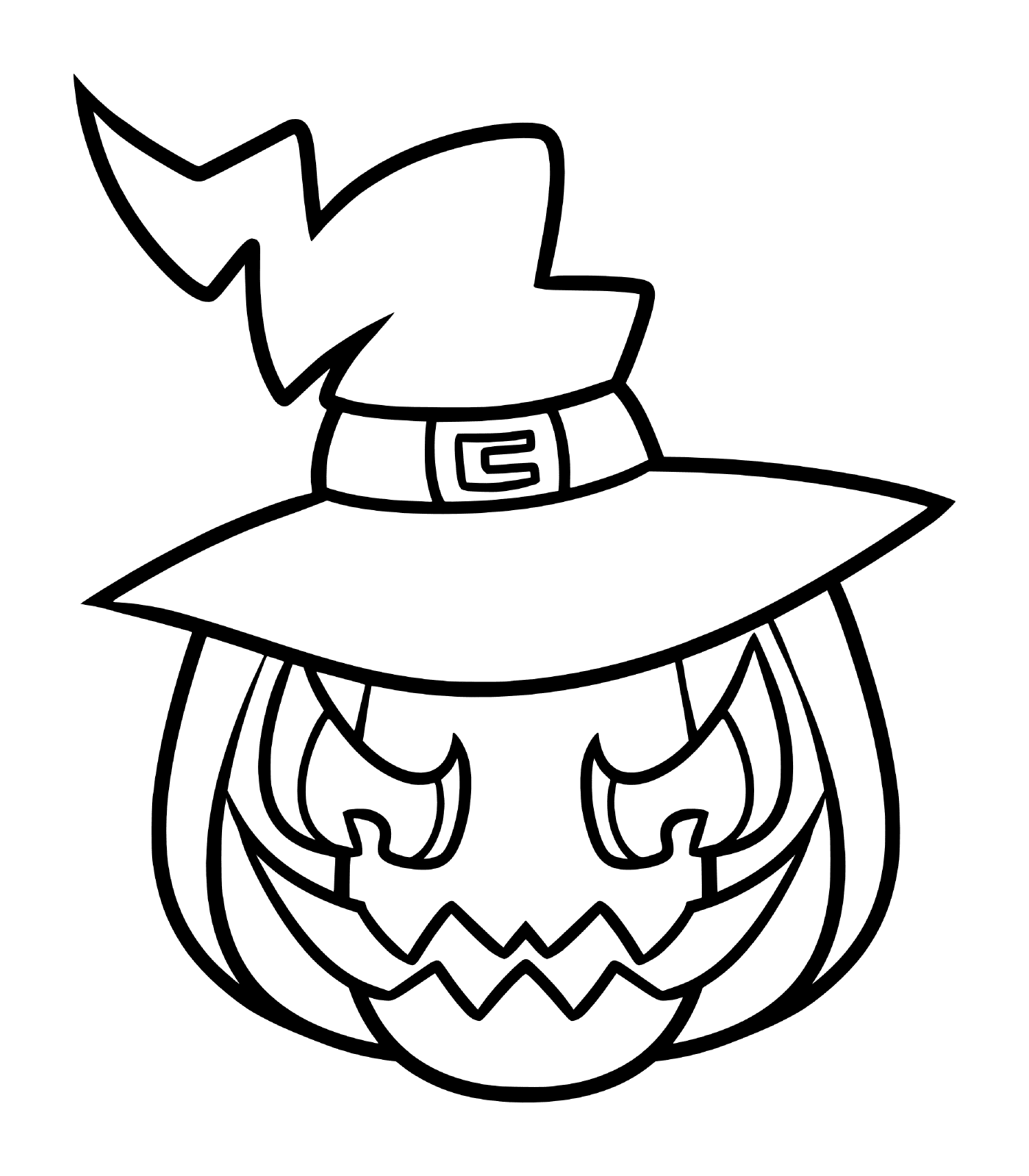 Scary pumpkin with a witch hat 