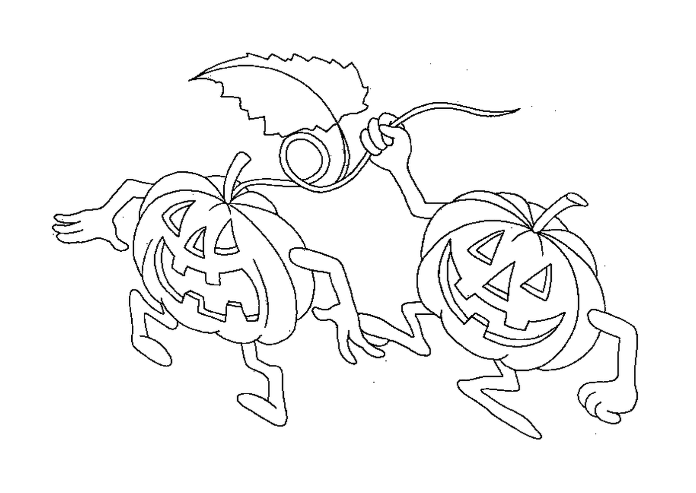  Two pumpkins walking around 