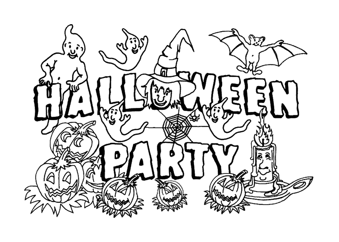  Halloween party with pumpkins and ghosts 