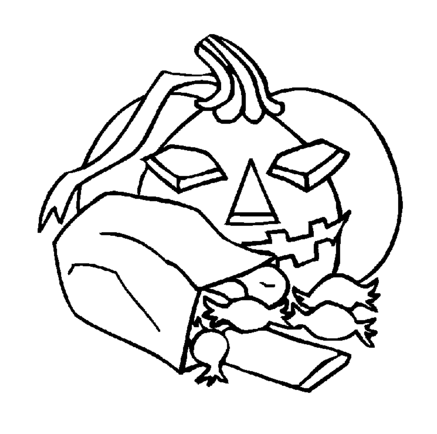  Pumpkin with a bag of confectionery 