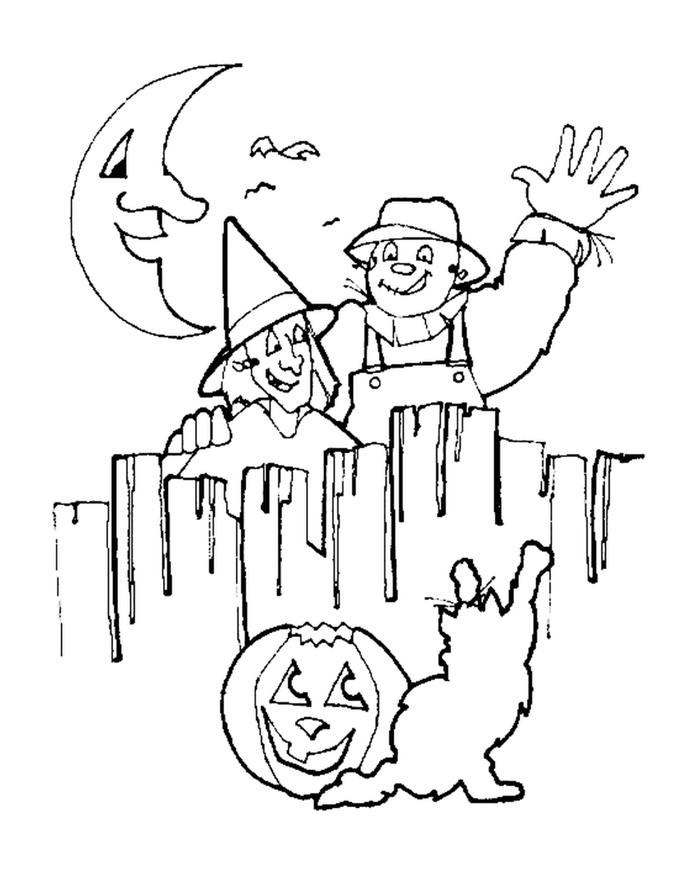  Тыковка, кошка, пугало и ведьма на Хэллоуинскую ночь 