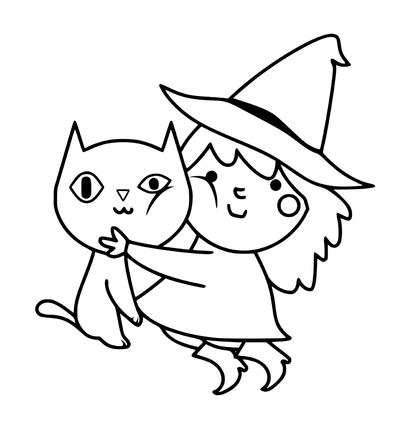  Adorable witch with her black cat 