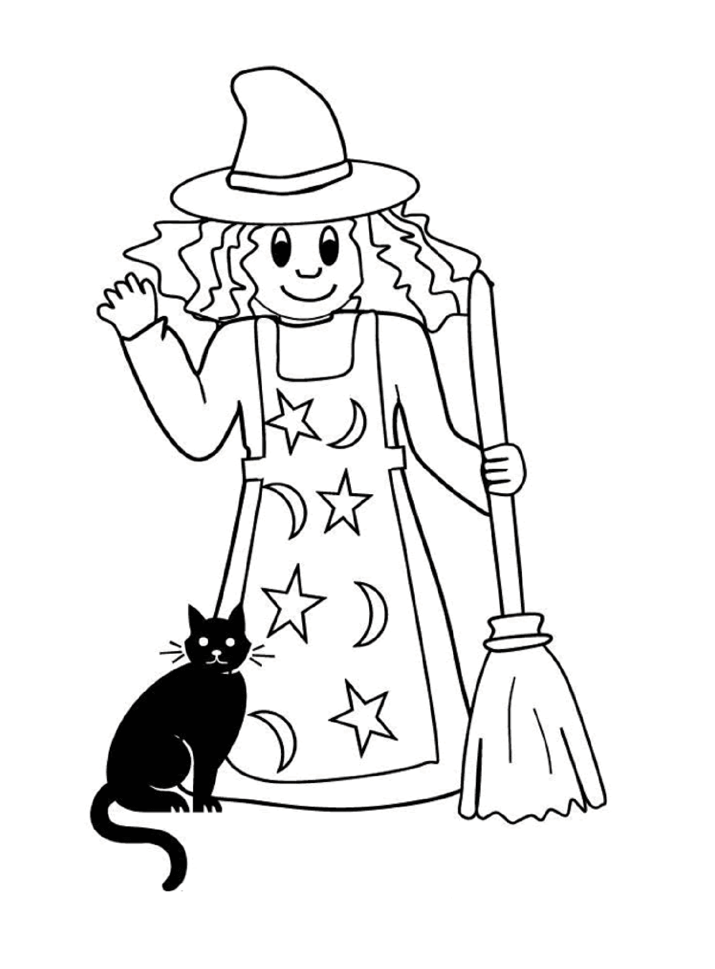  Einfache Hexe begleitet von ihrer schwarzen Katze 