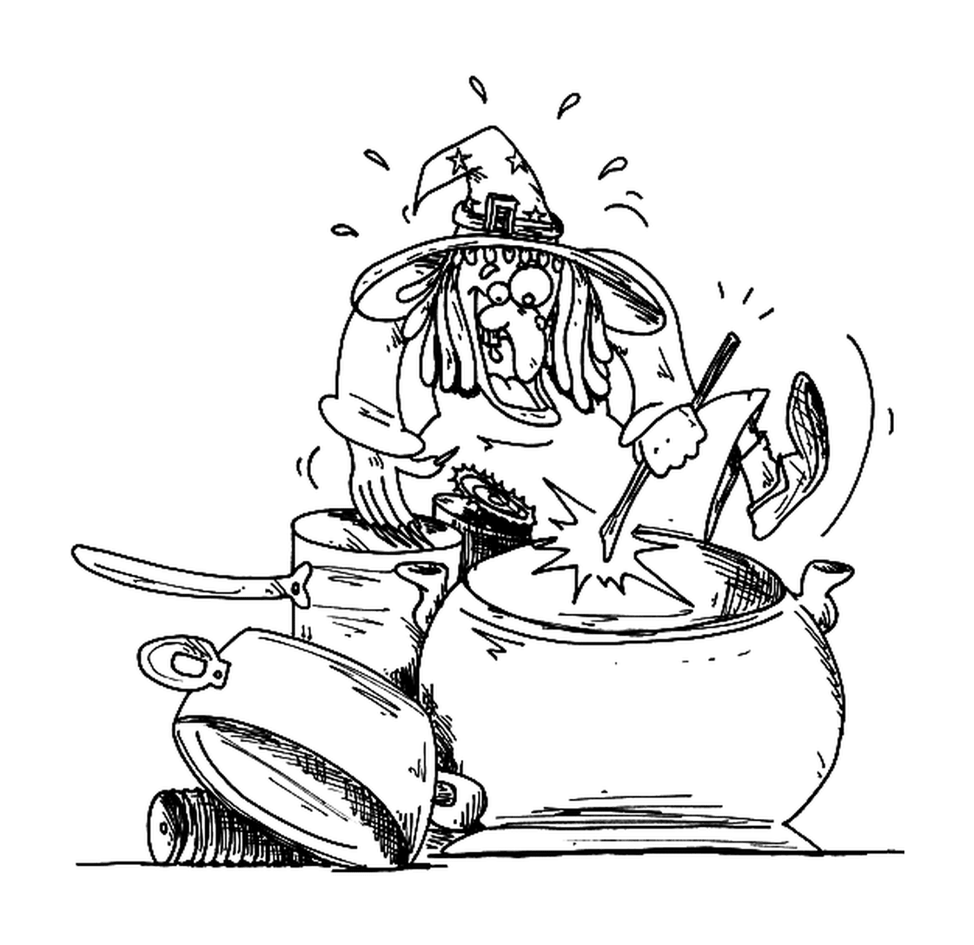  bruja cocinando en su olla 
