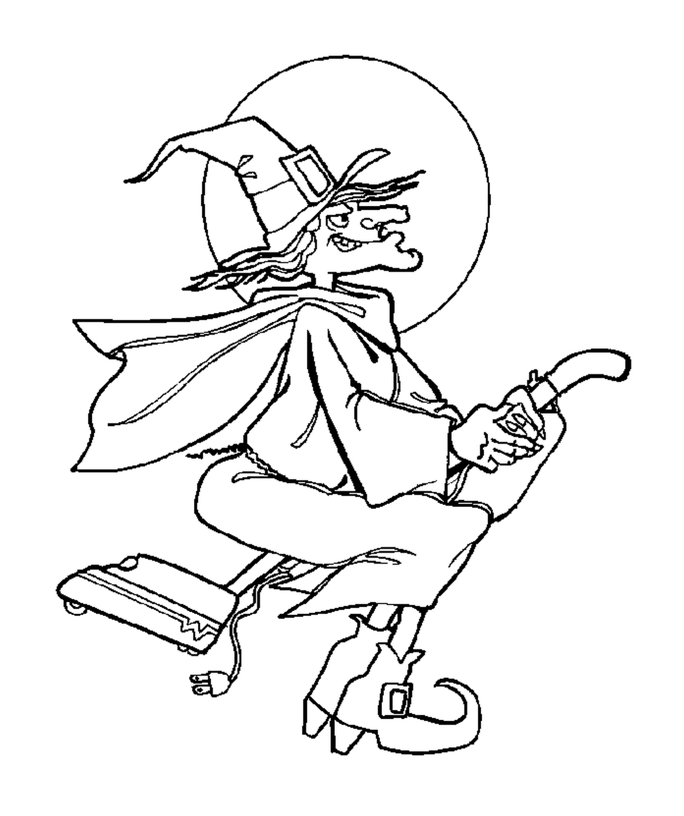  Witch flying in the sky on a vacuum cleaner 