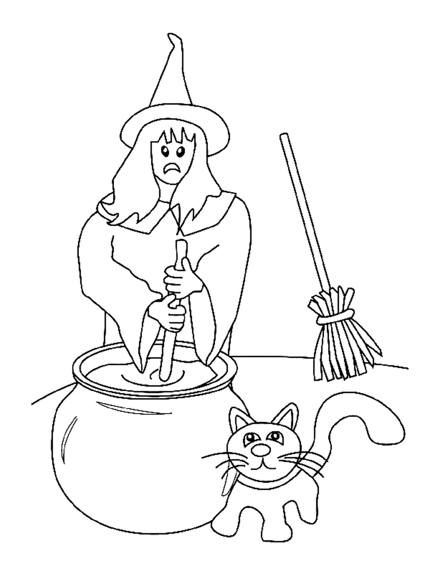  witch, broom, pot and cat 