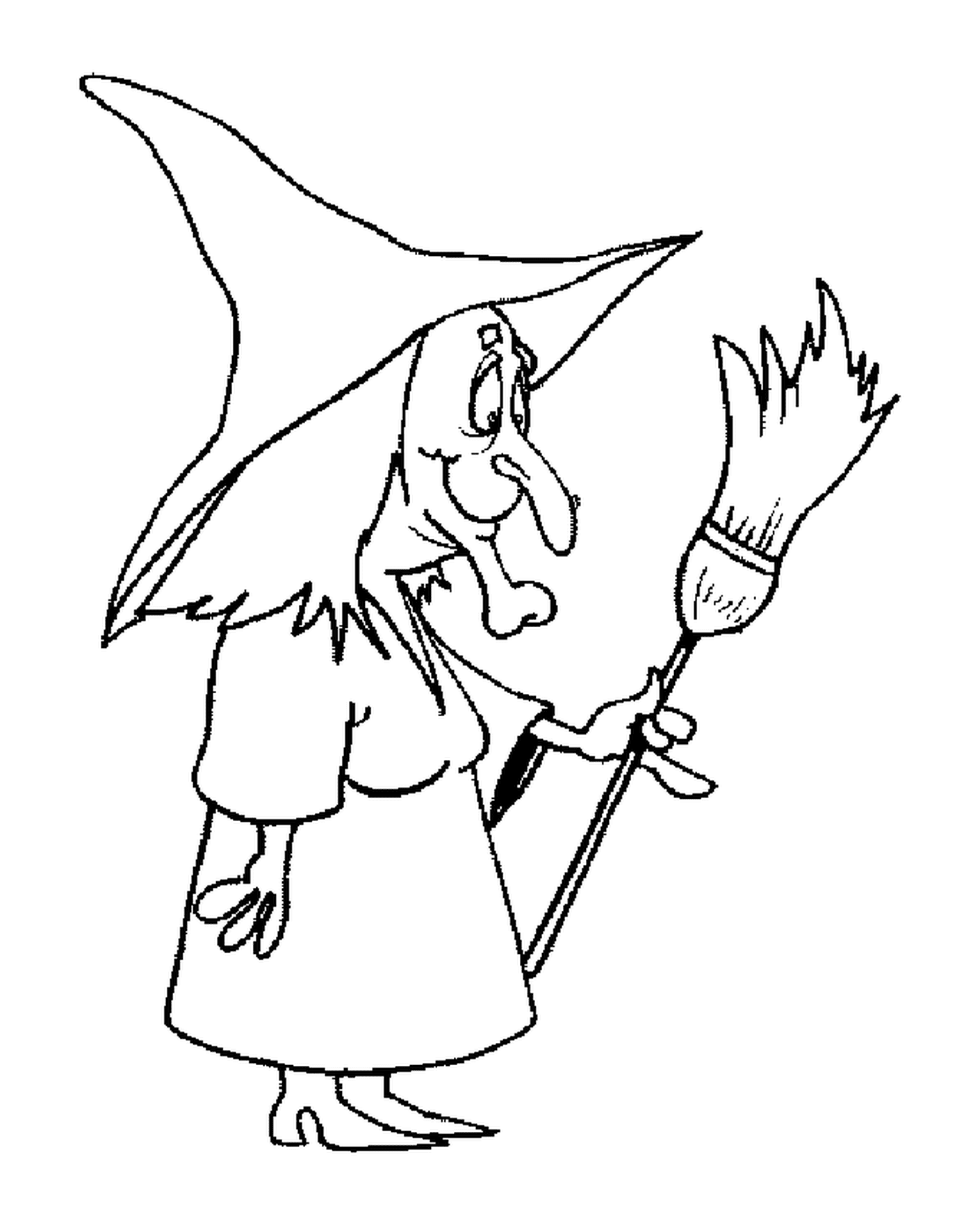  Hexe hält einen Besen 