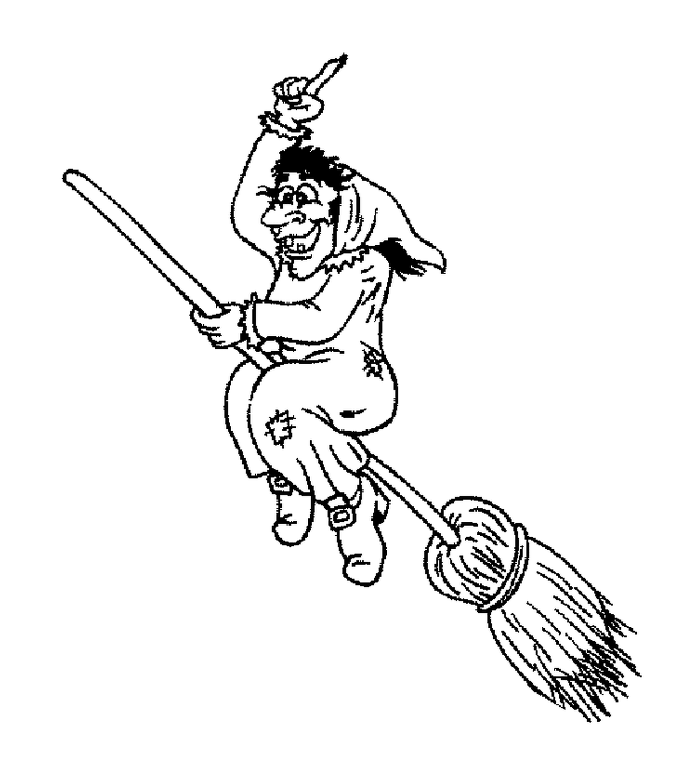  flying witch on his broom 