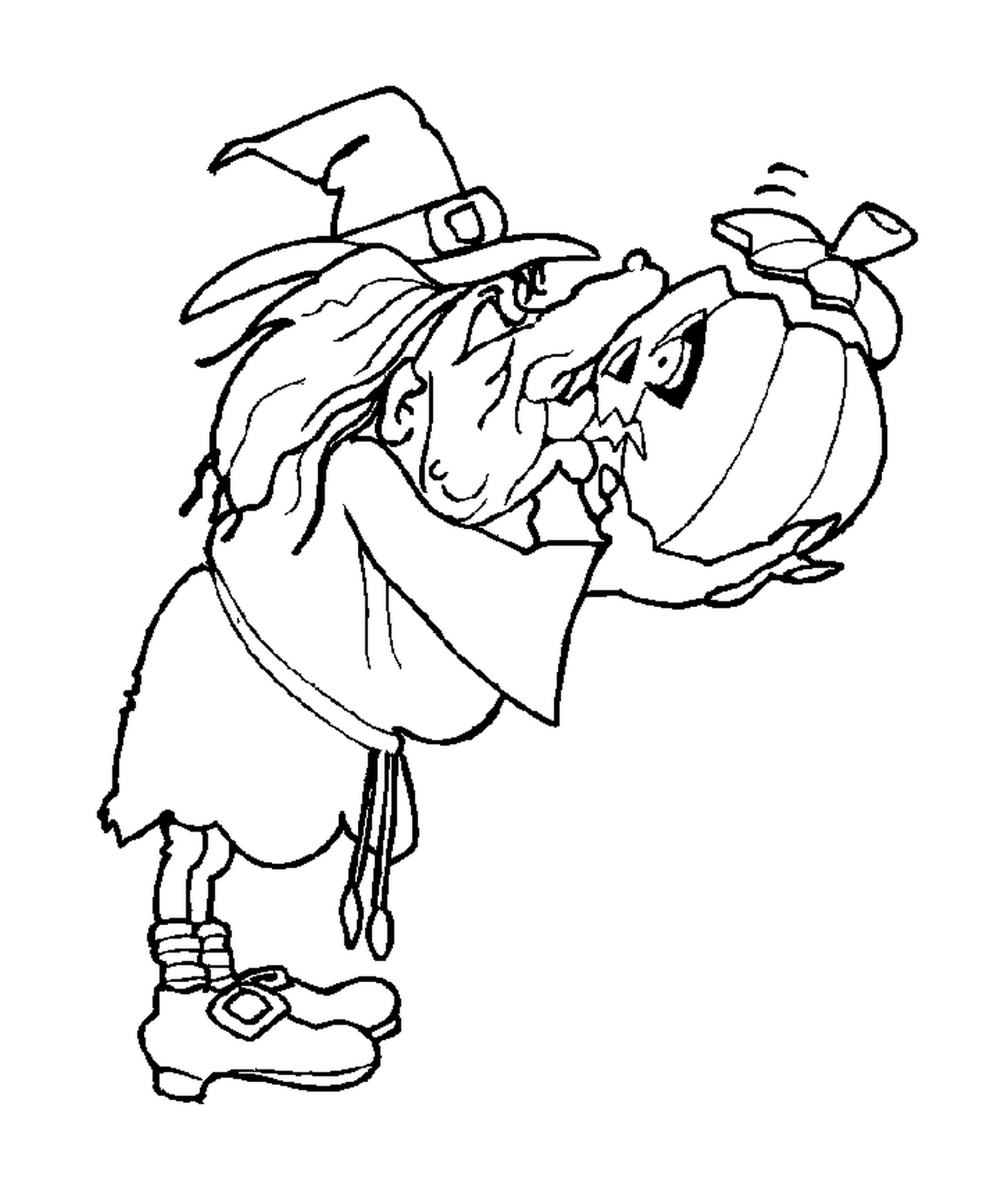  witch with her Halloween pumpkin 