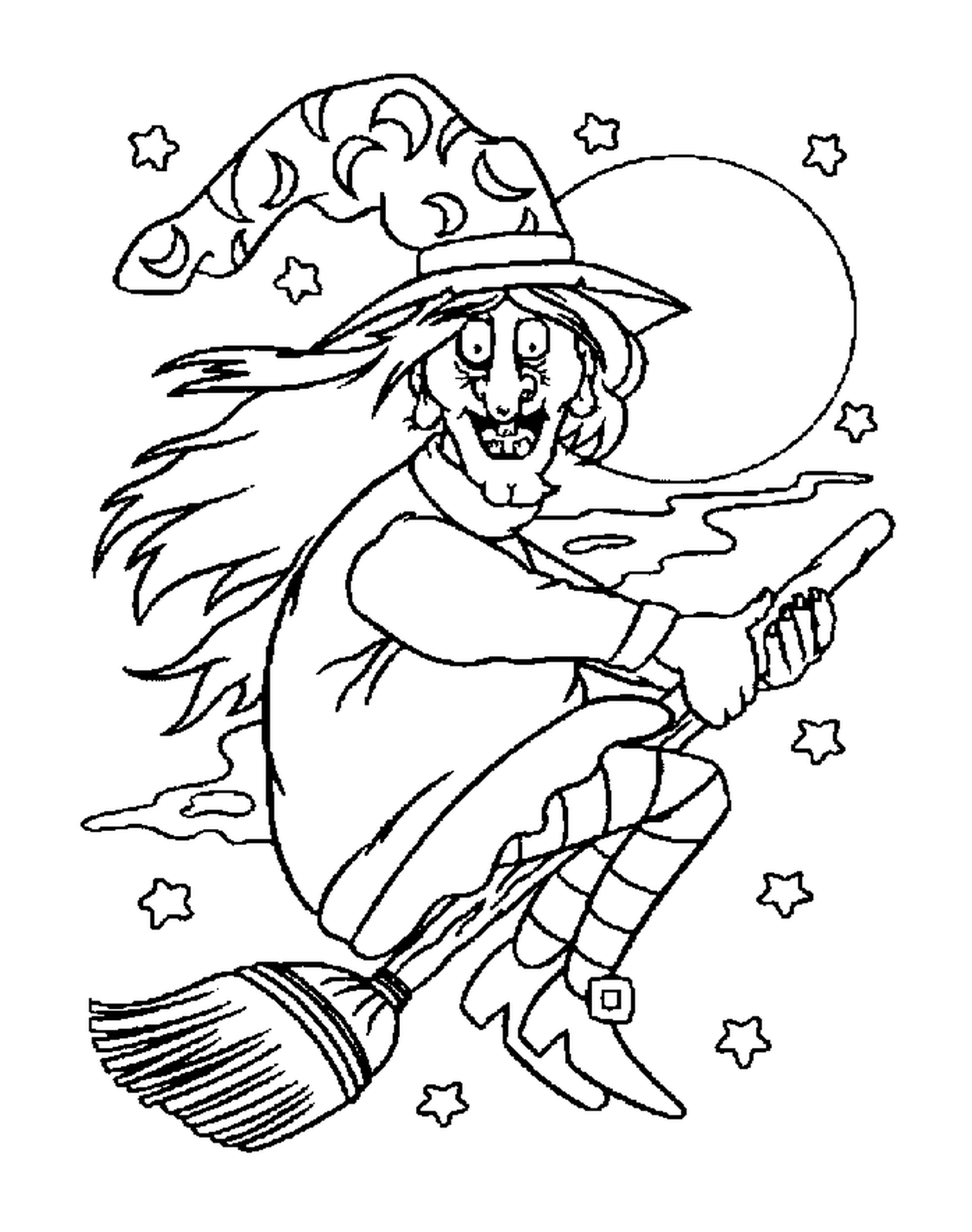  Witch flying on his broom in a starry night 