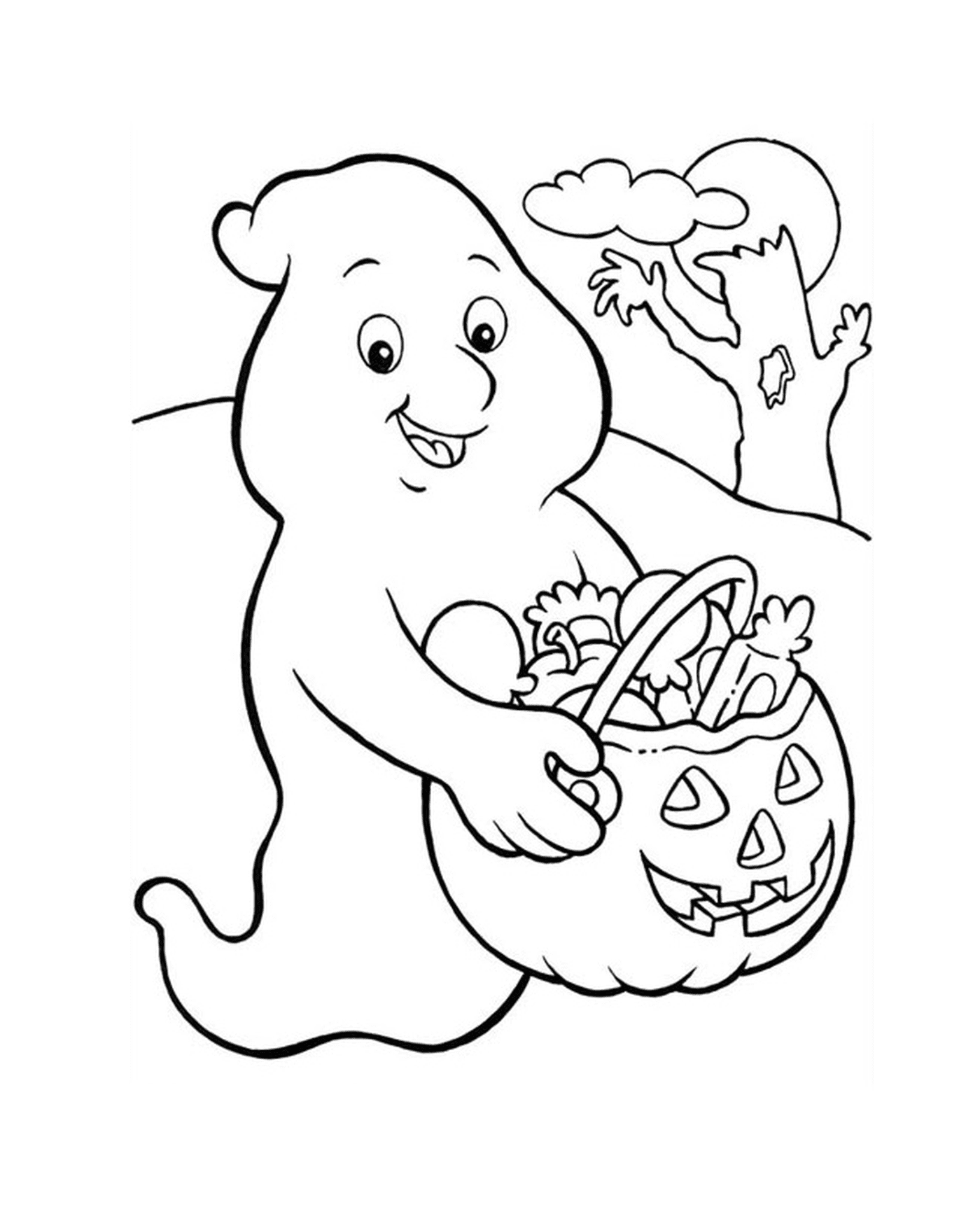  ghost holding a pumpkin basket 