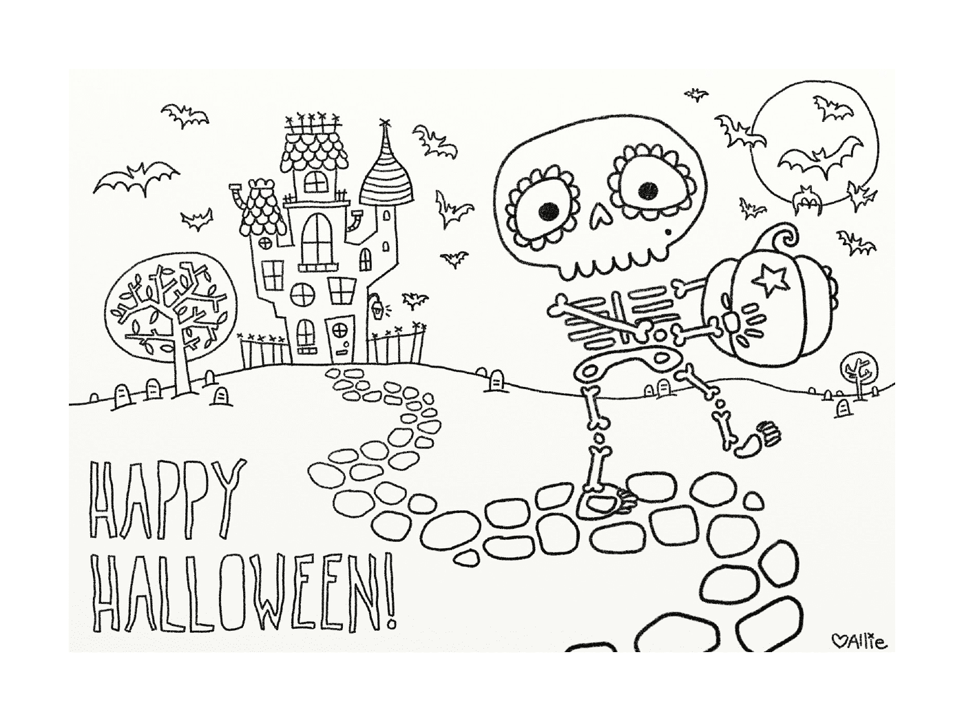  skeleton and scary castle 