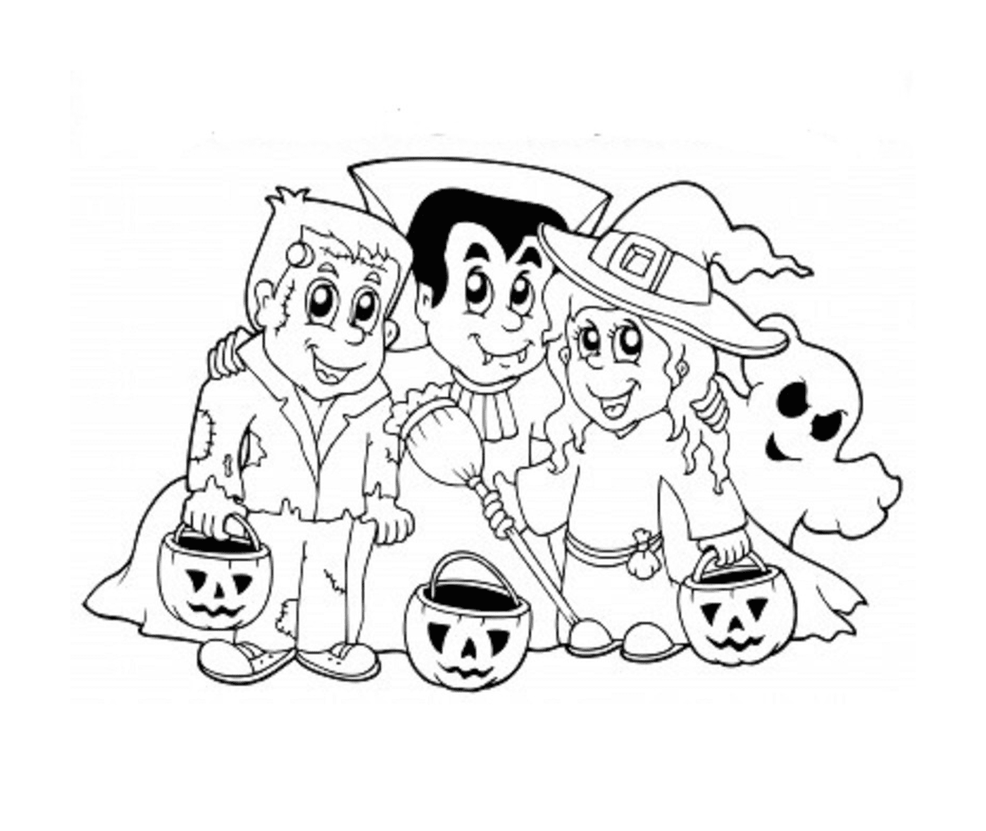  группа детей, одетых в Хэллоуин 