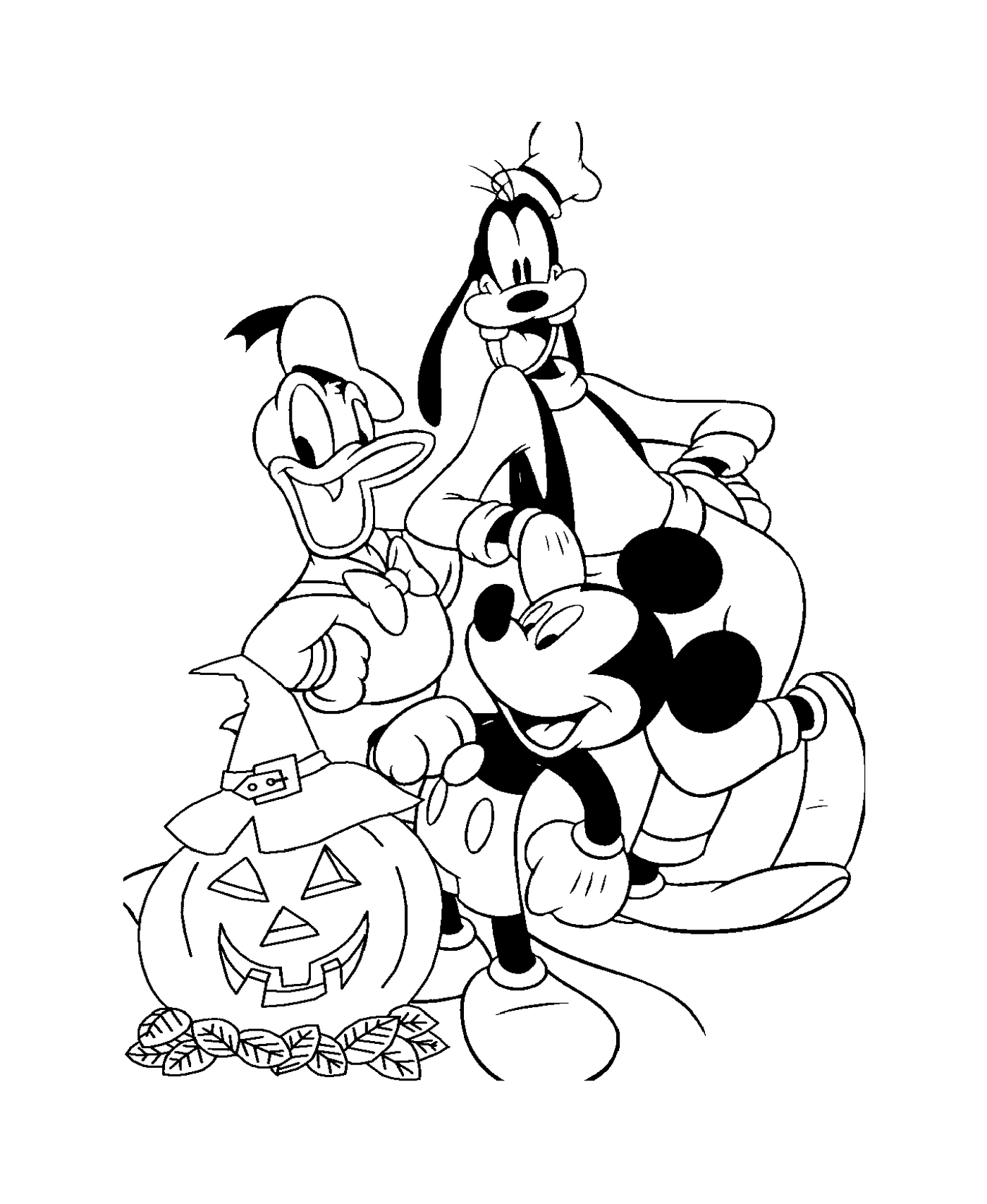  group of cartoon characters around a pumpkin 