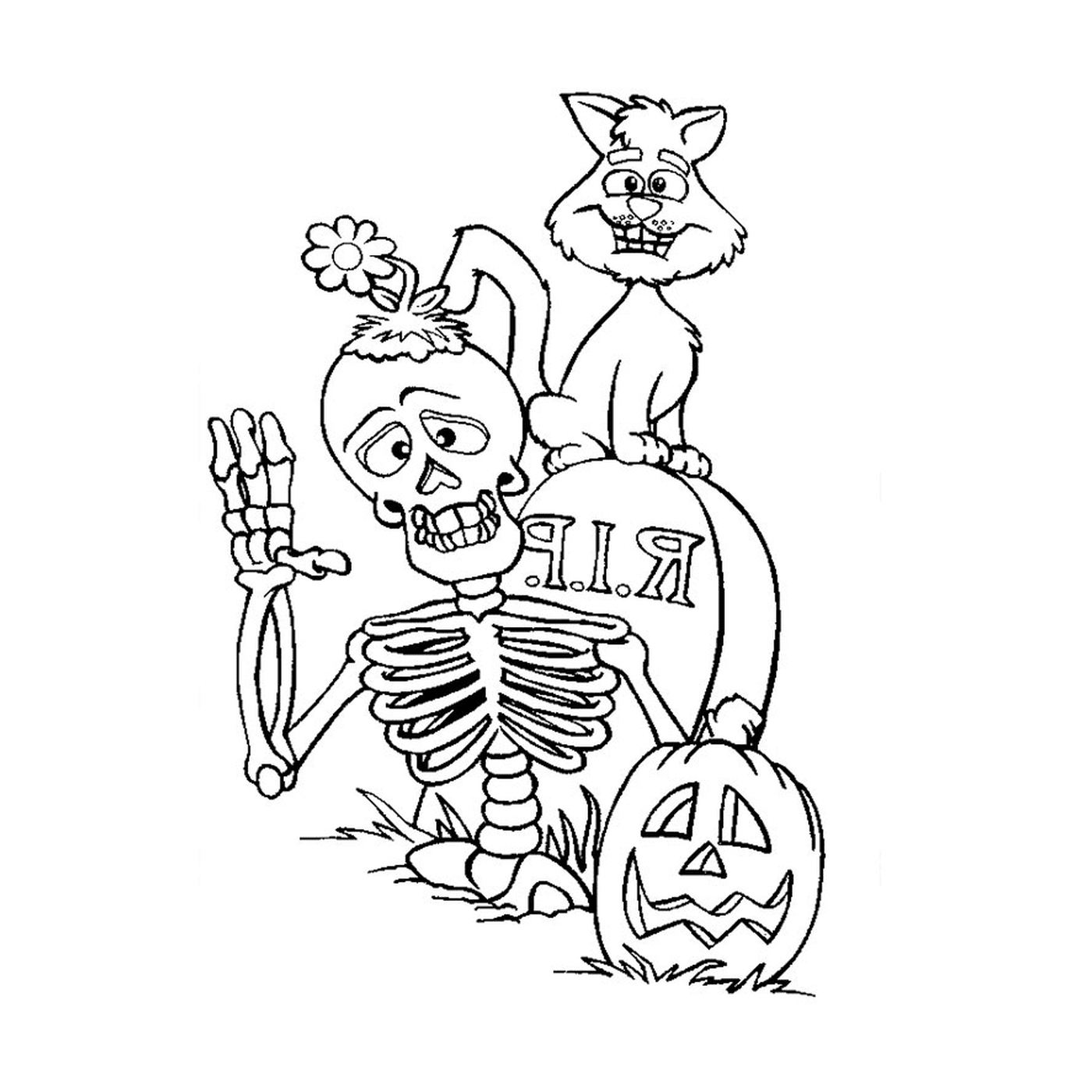  Esqueleto aterrador con perro 