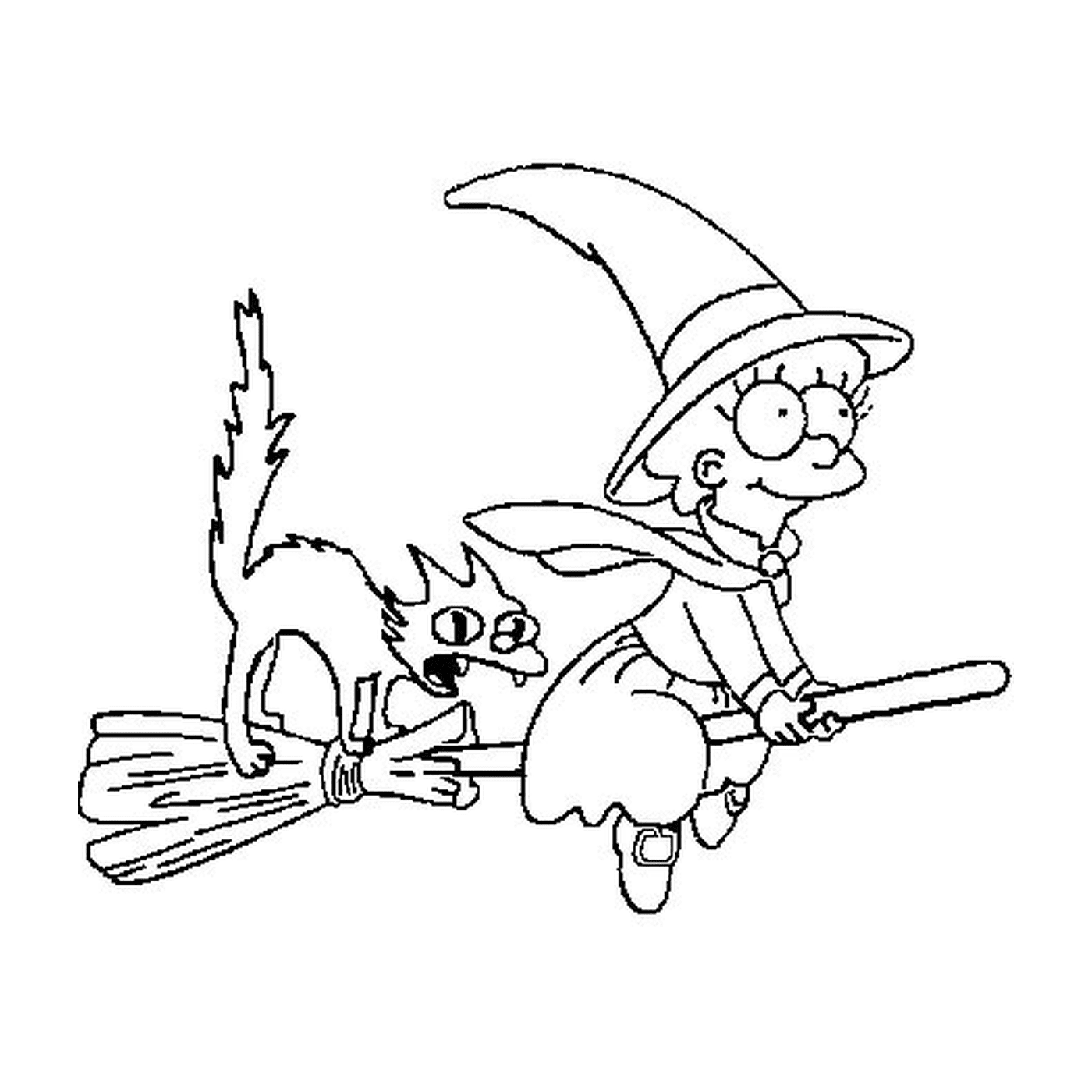  Witch and flying cat on broom 