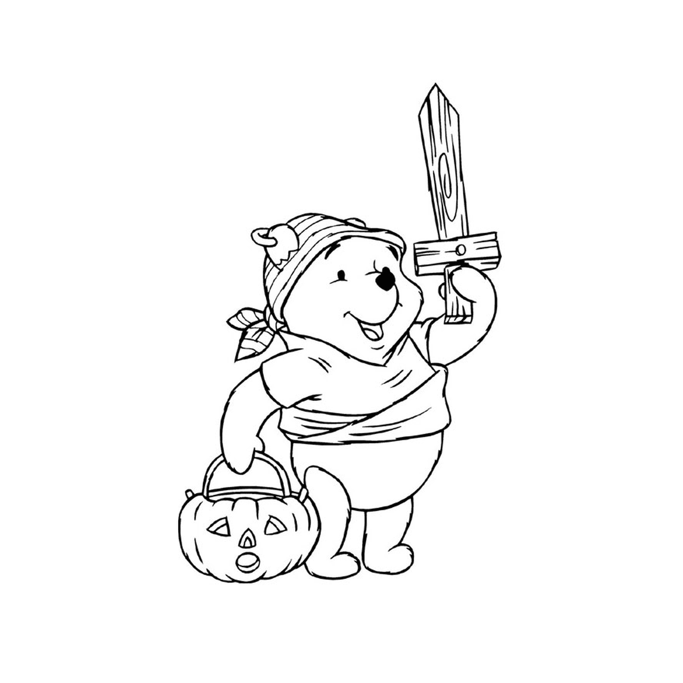  Winnie Bär mit Schwert und Kürbis 