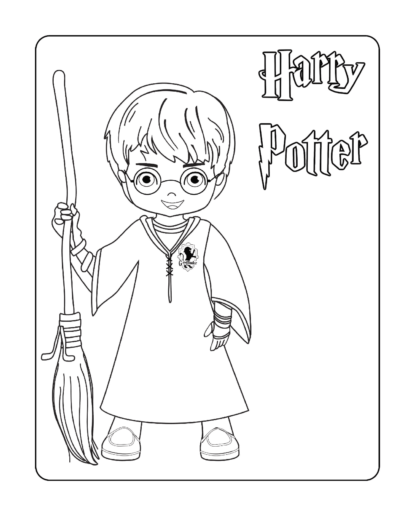  Boy holding a broom and wearing glasses 