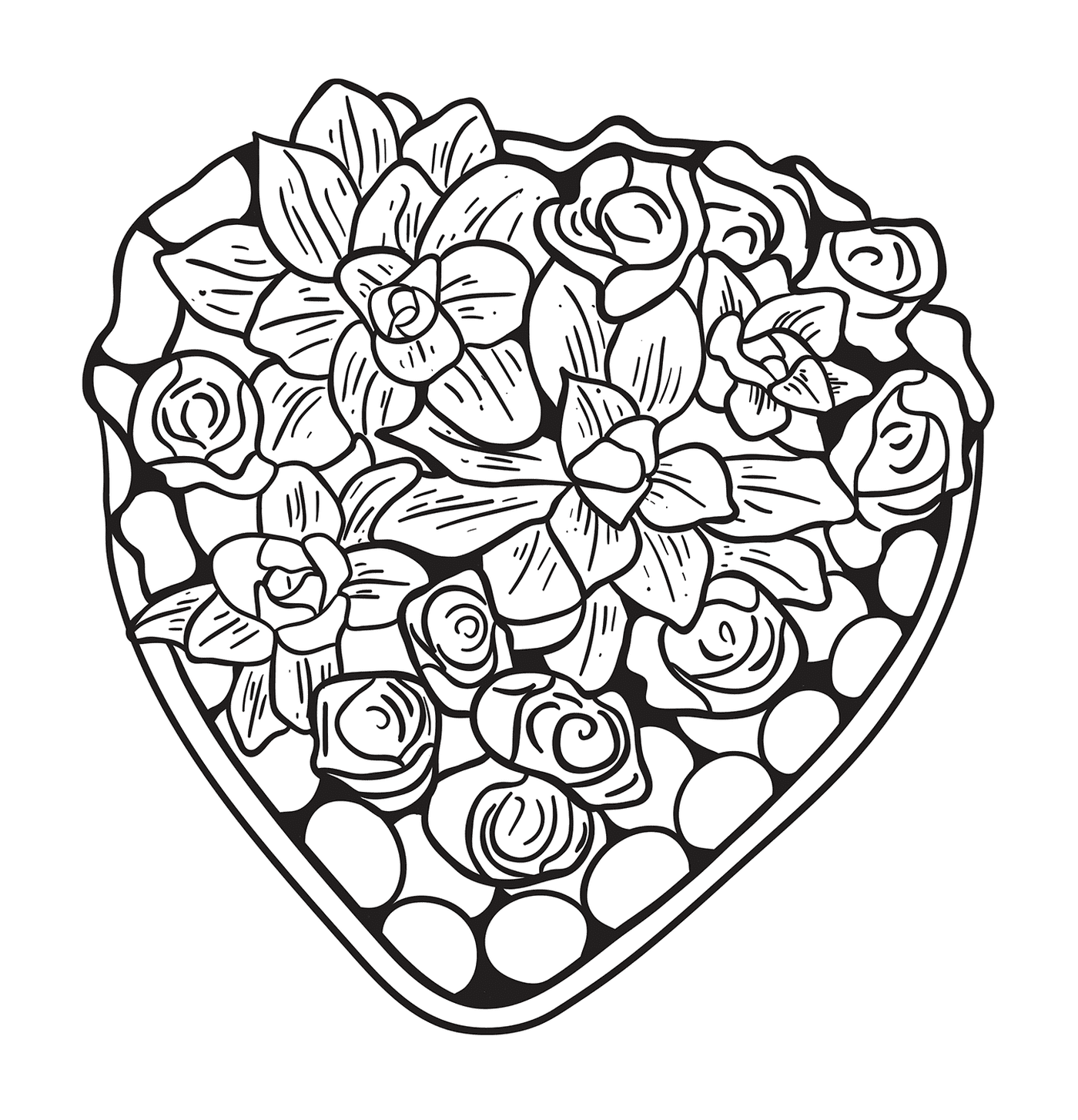  Bonito corazón compuesto de flores y rosas 