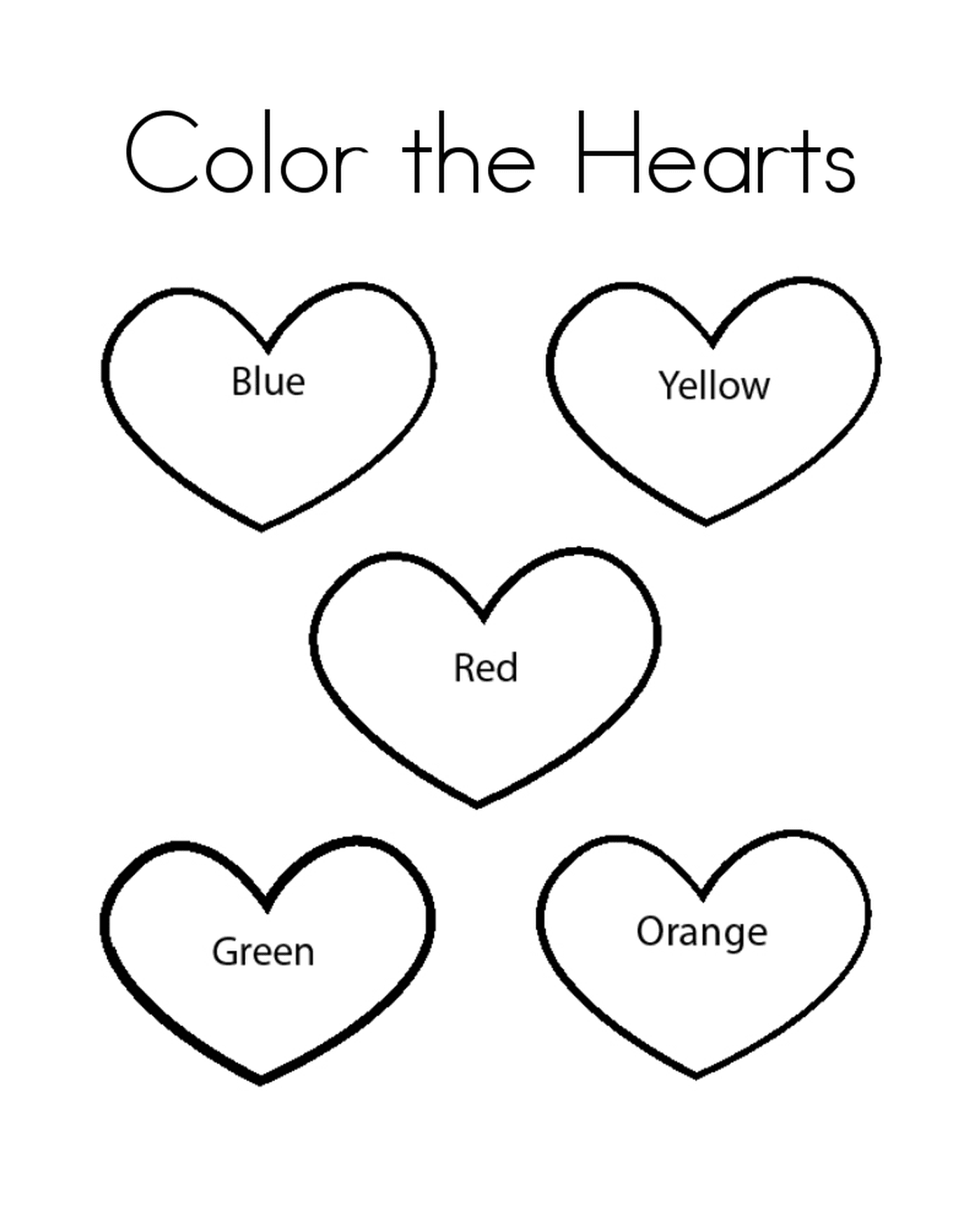 Heart with five different colors to color 