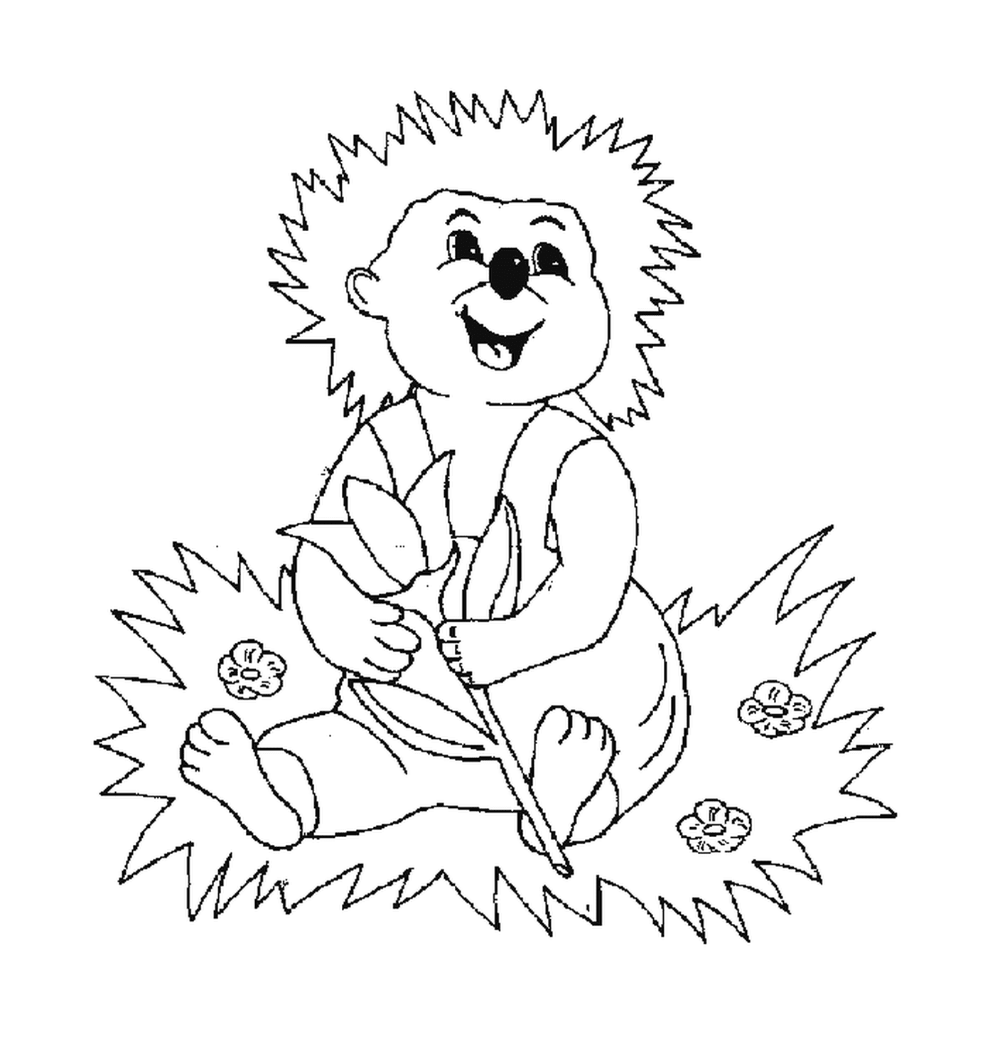  Hedgehog seduto nell'erba 