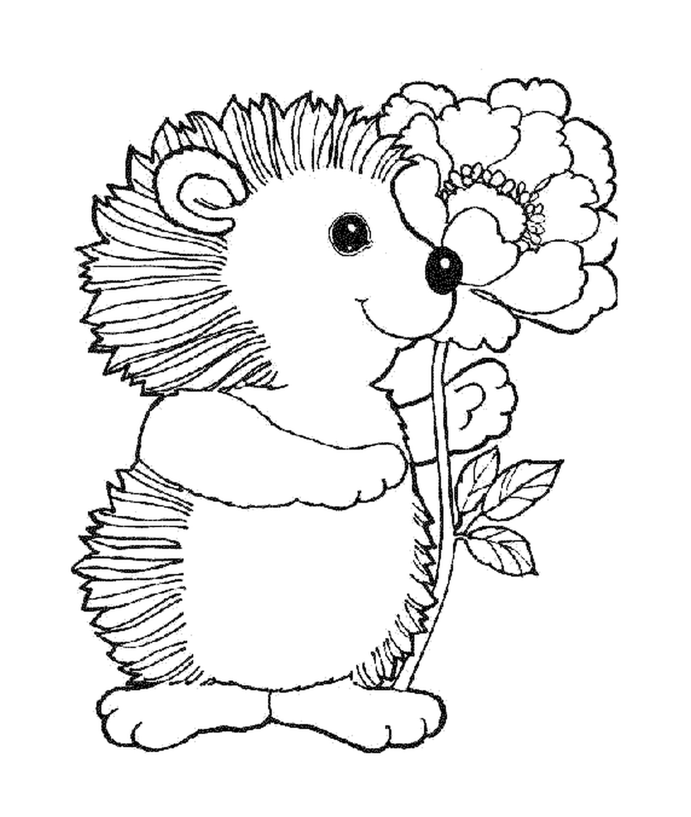  Hedgehog con un bel fiore 