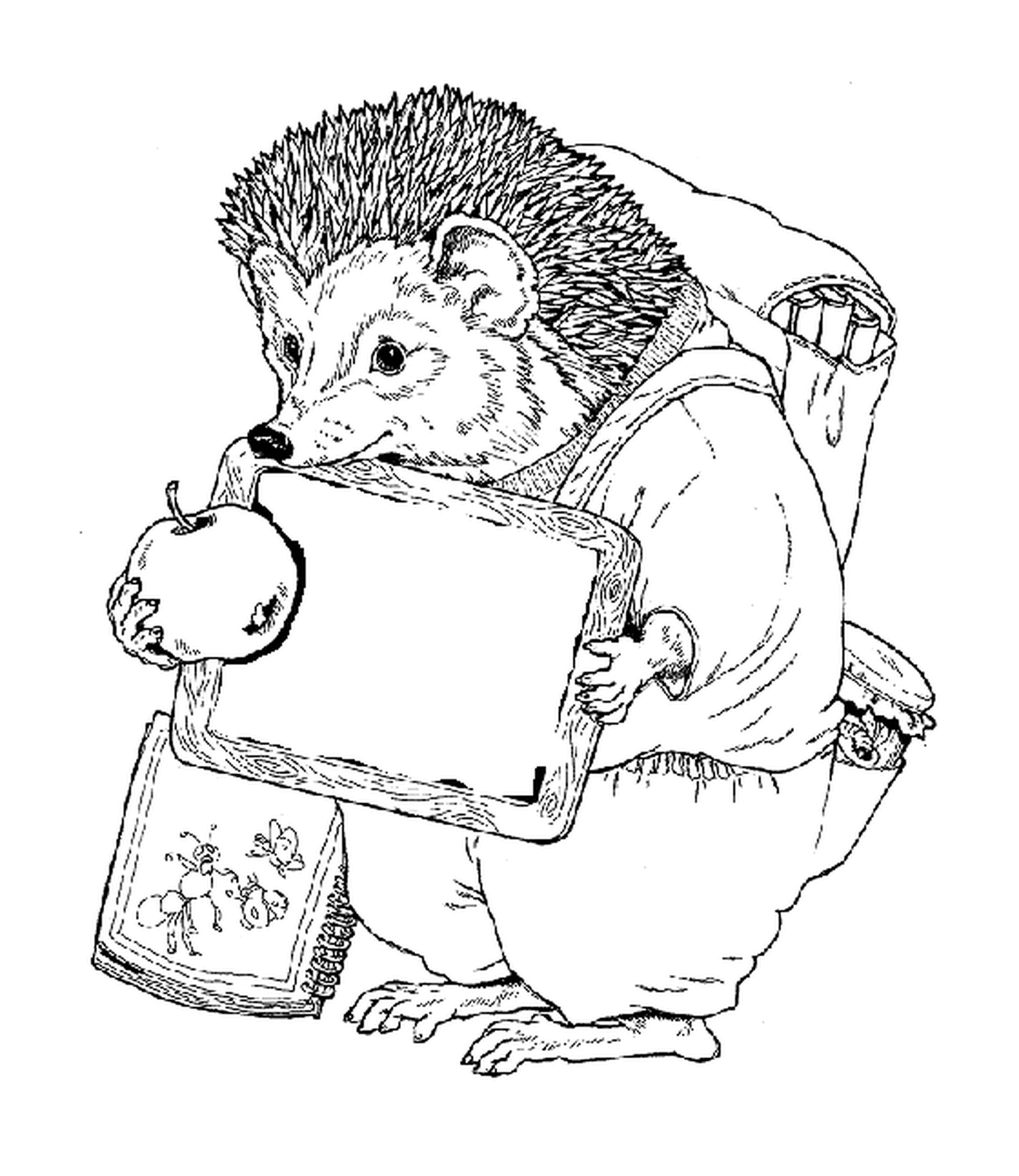  Hedgehog con su bolsa de la escuela 