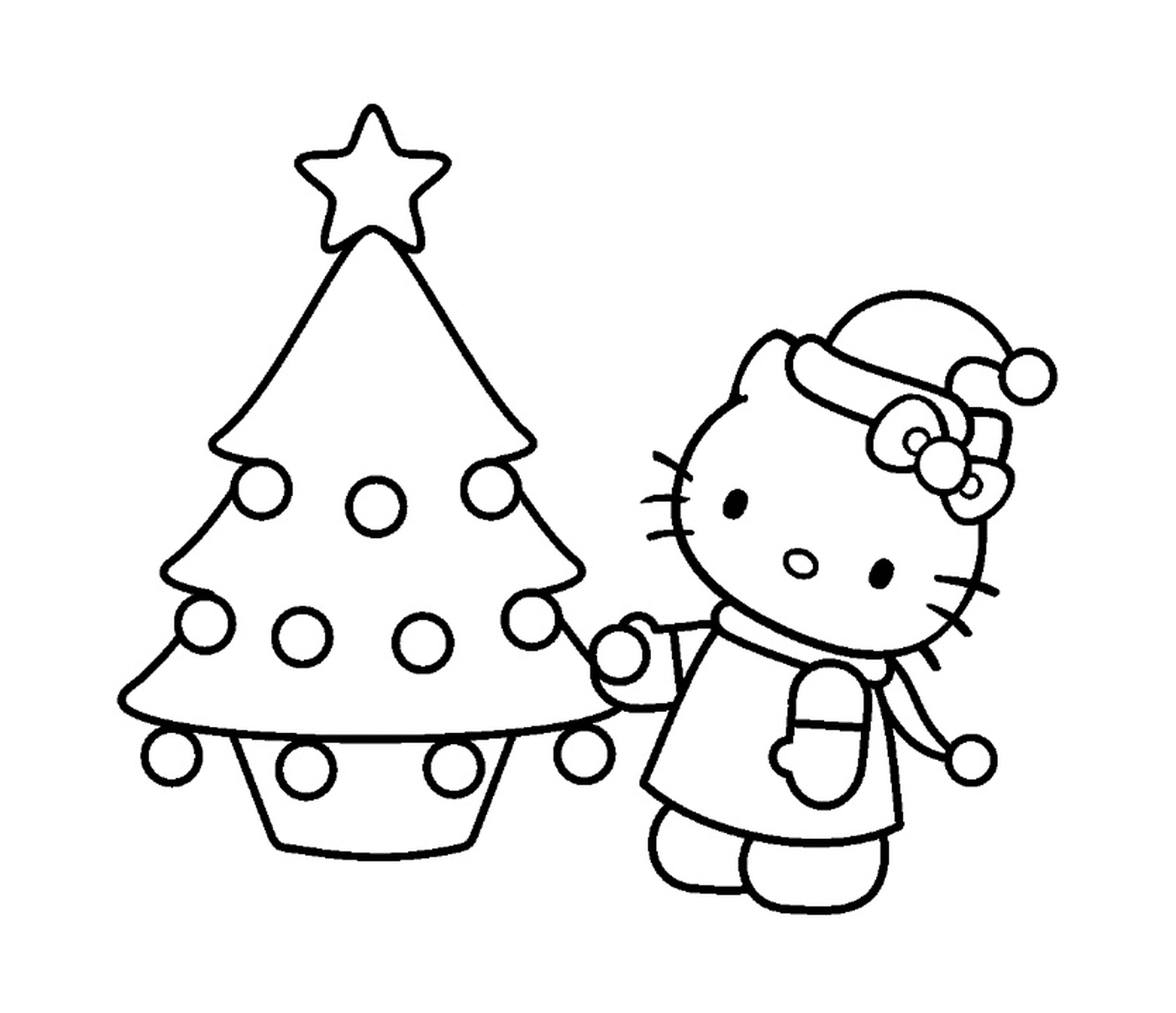  Hallo Kitty mit einem Weihnachtsbaum 