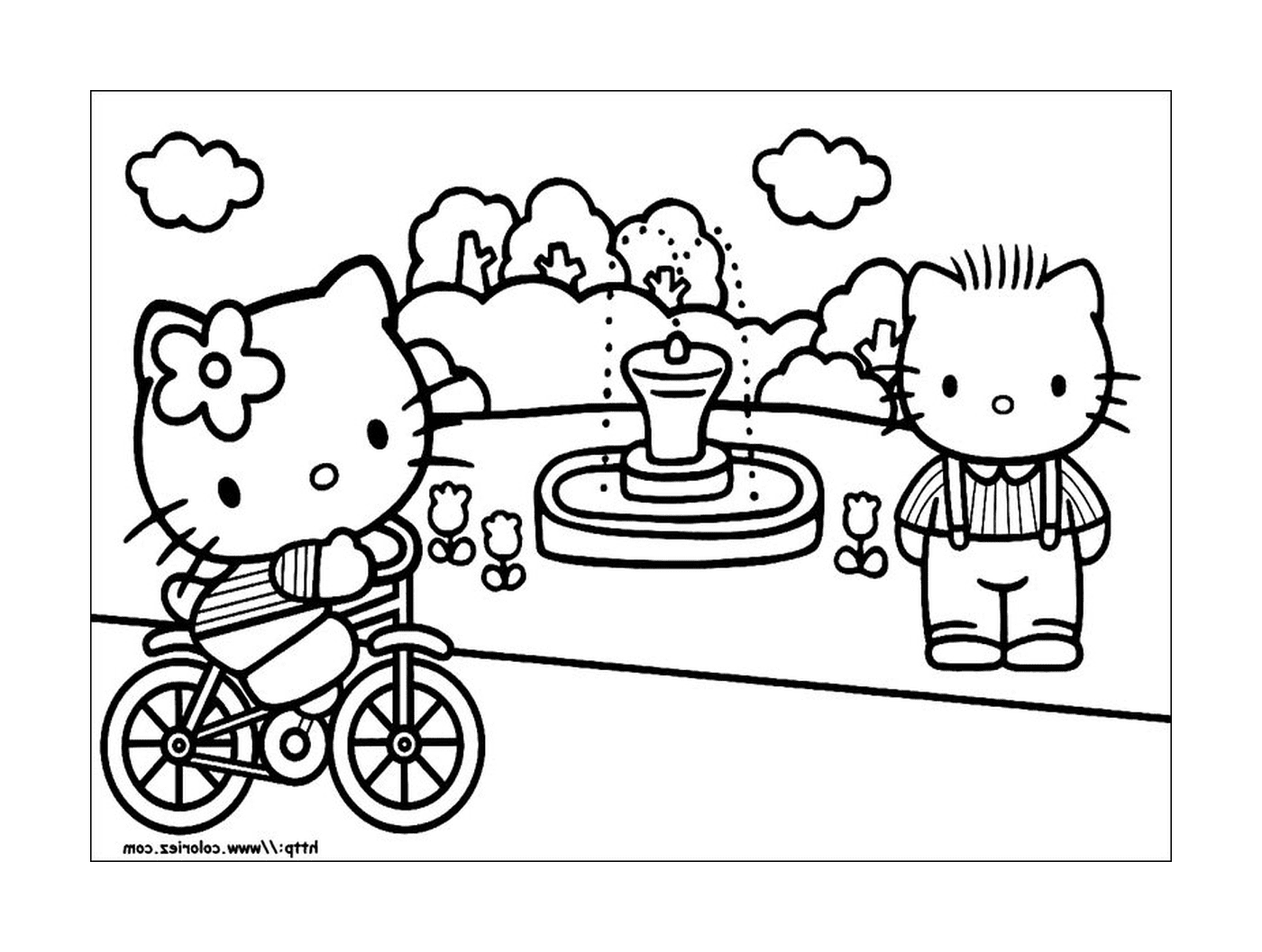  Hello Kitty and a boy riding a bike 