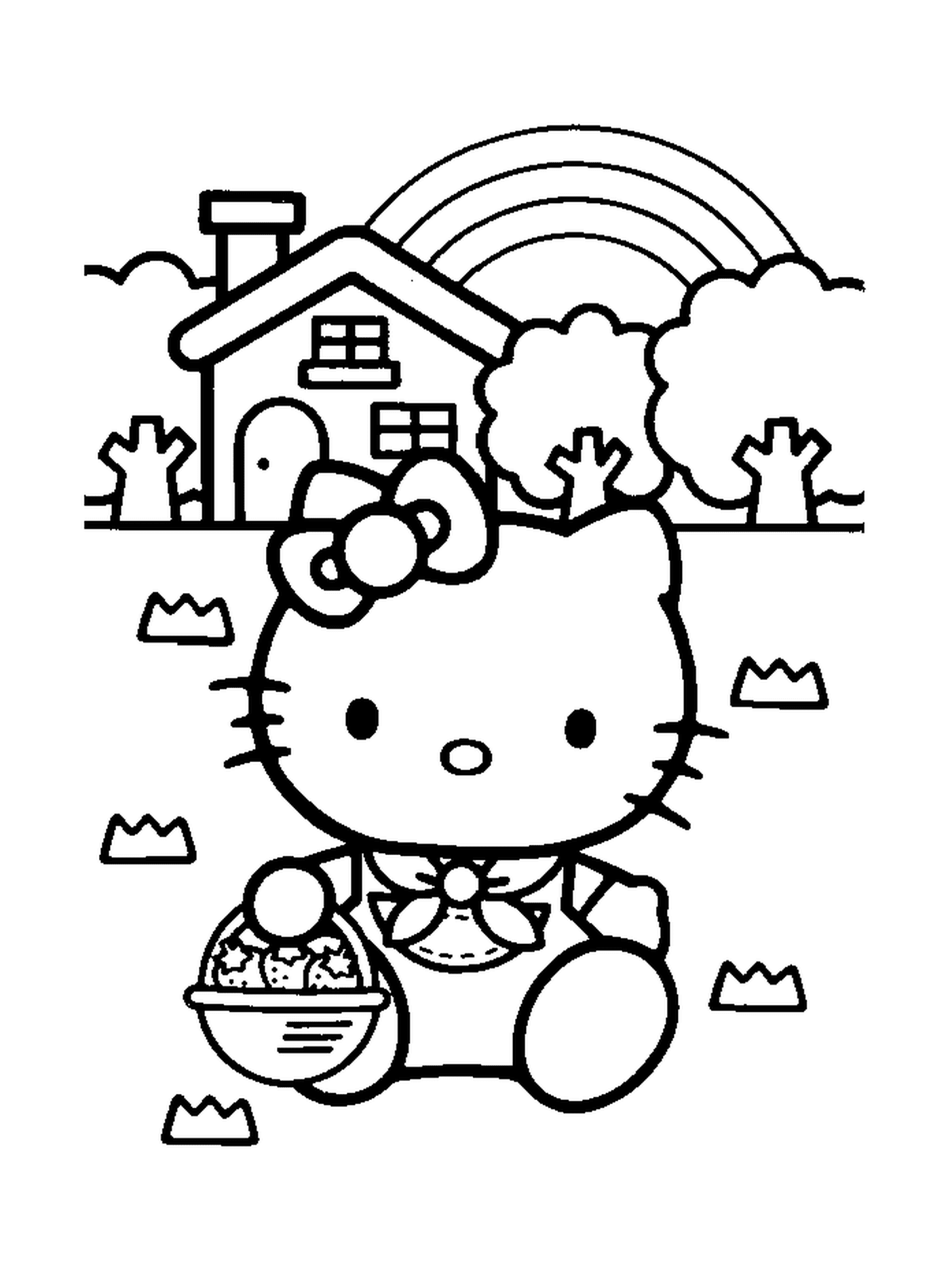  Hello Kitty with a basket of apples 