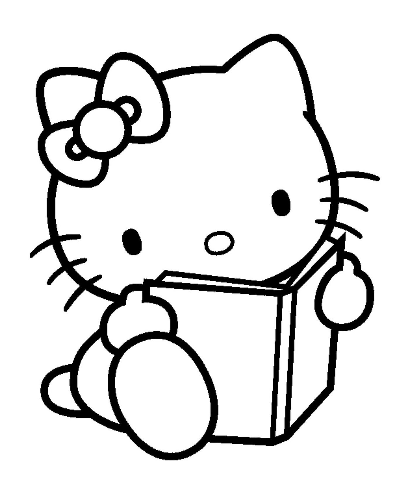  Hallo Kitty hält ein offenes Buch 