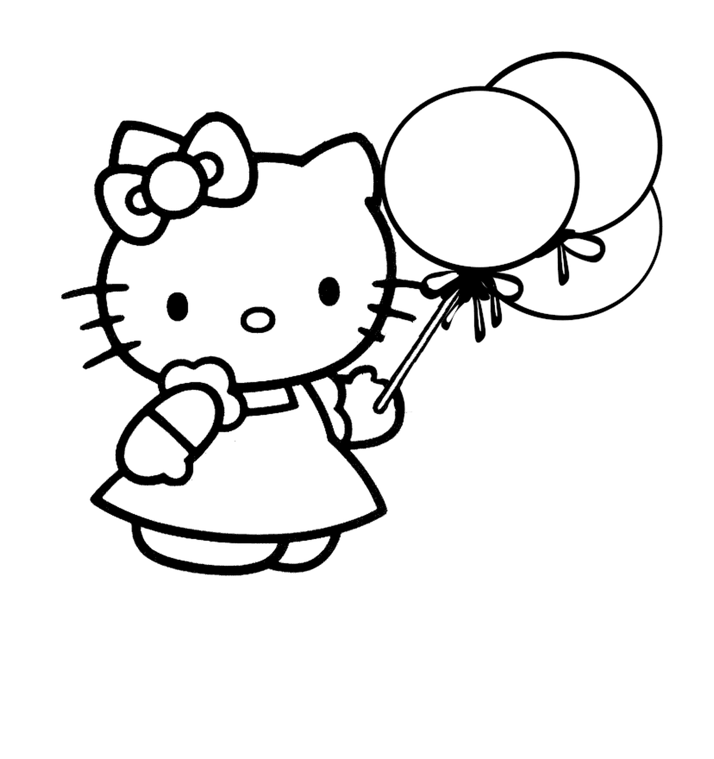  Hola Kitty sosteniendo globos 