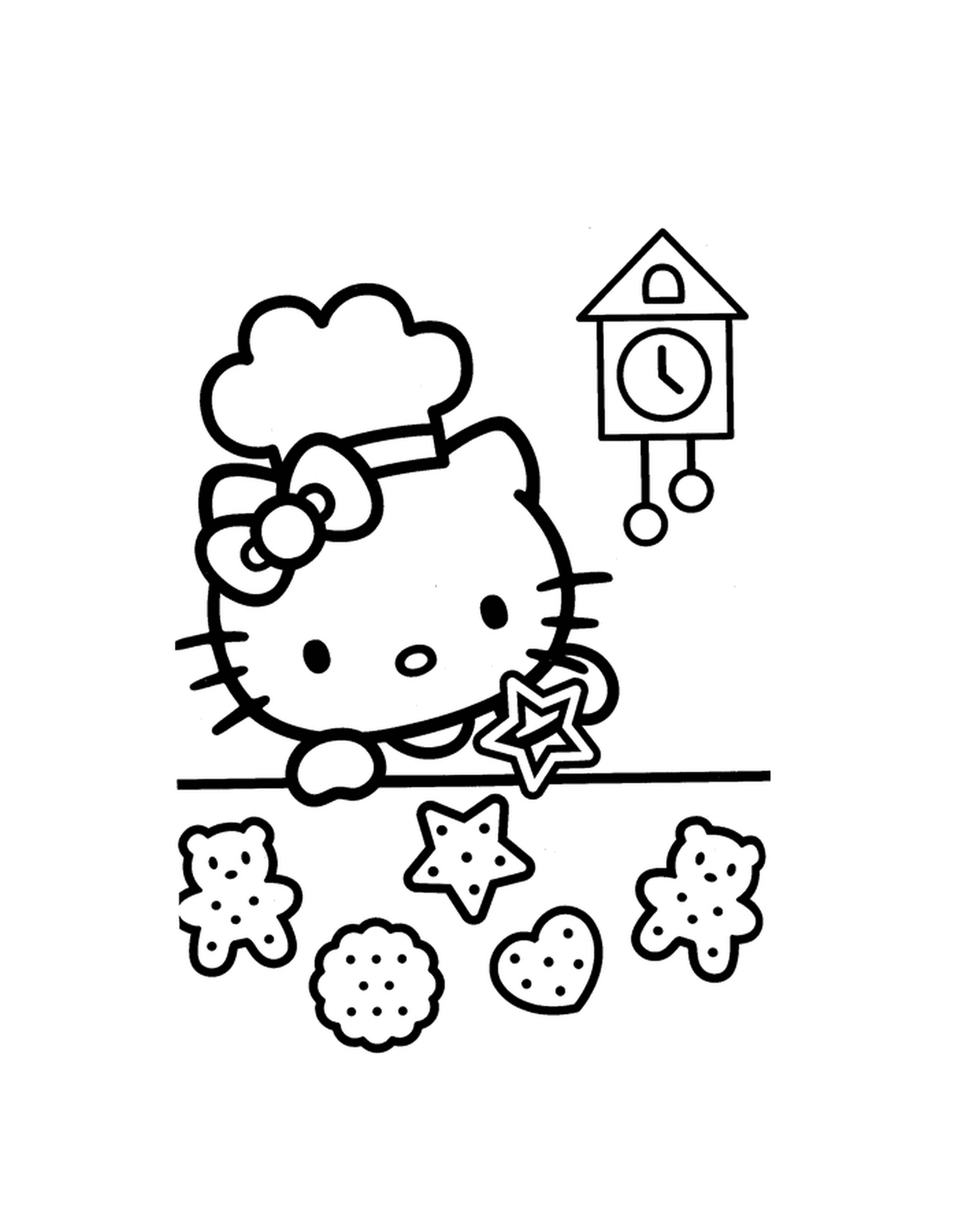  Hello Kitty with cookies and a clock 